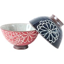 Mino ware Japanese Pottery Pair Rice Bowl Flower Pattern set of 2 made in Japan Japan Import MIG018 Chrysanthemum