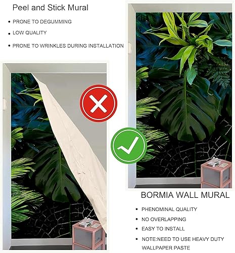 Miniatura 7 de Bormia - Papel tapiz de pared verde Monstera con hojas de plátano, hojas de plátano, sin costuras, calcomanías de pared para sala de estar,