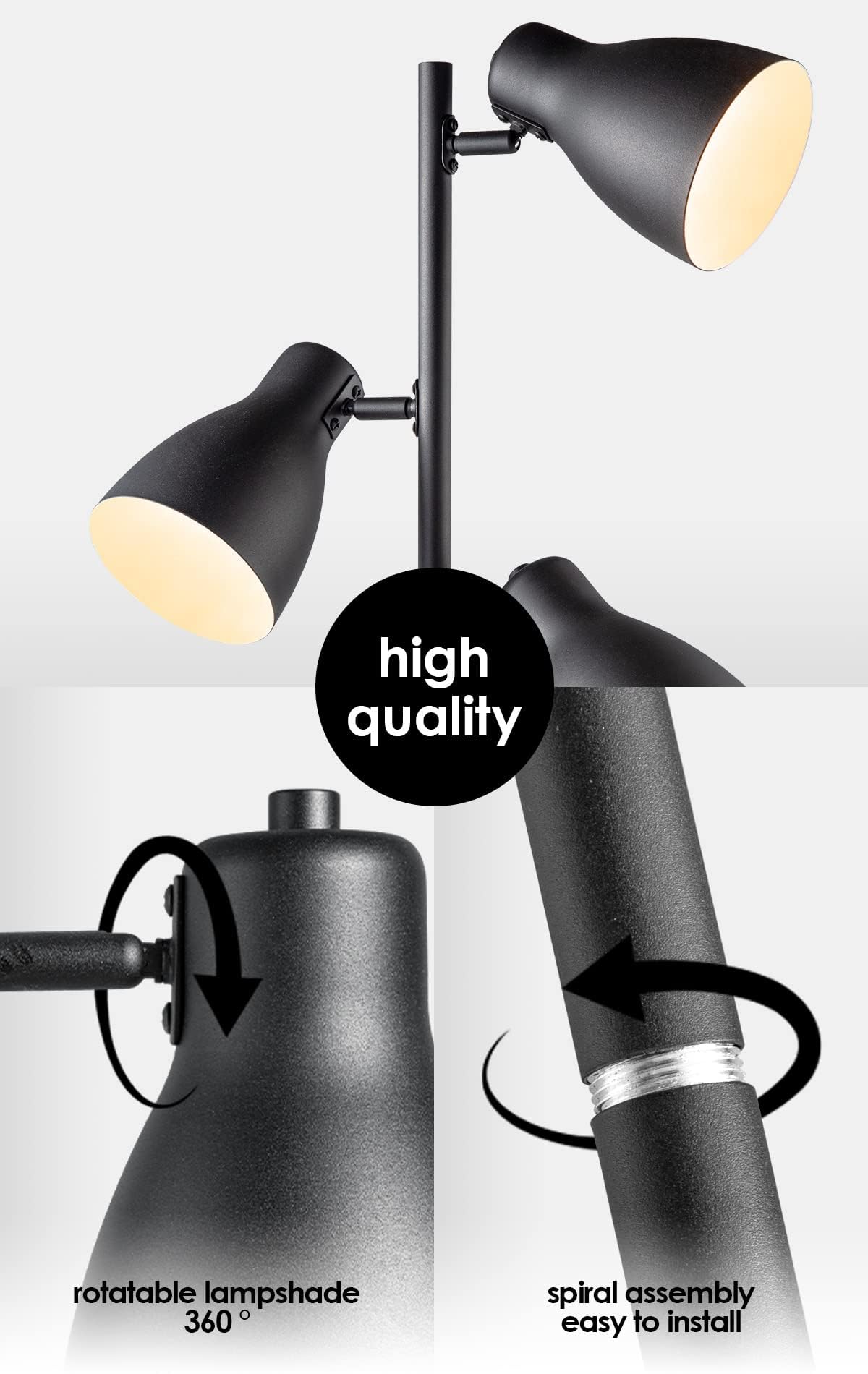 Home Sweet Home Stehlampe Wohnzimmer Vintage 3 Flammig, Inkl. LED E27 Leuchtmittel – 165.8cm Retro Stehleuchte Schwarz Metall, Modernes Industrial Design für Schlafzimmer & Büro