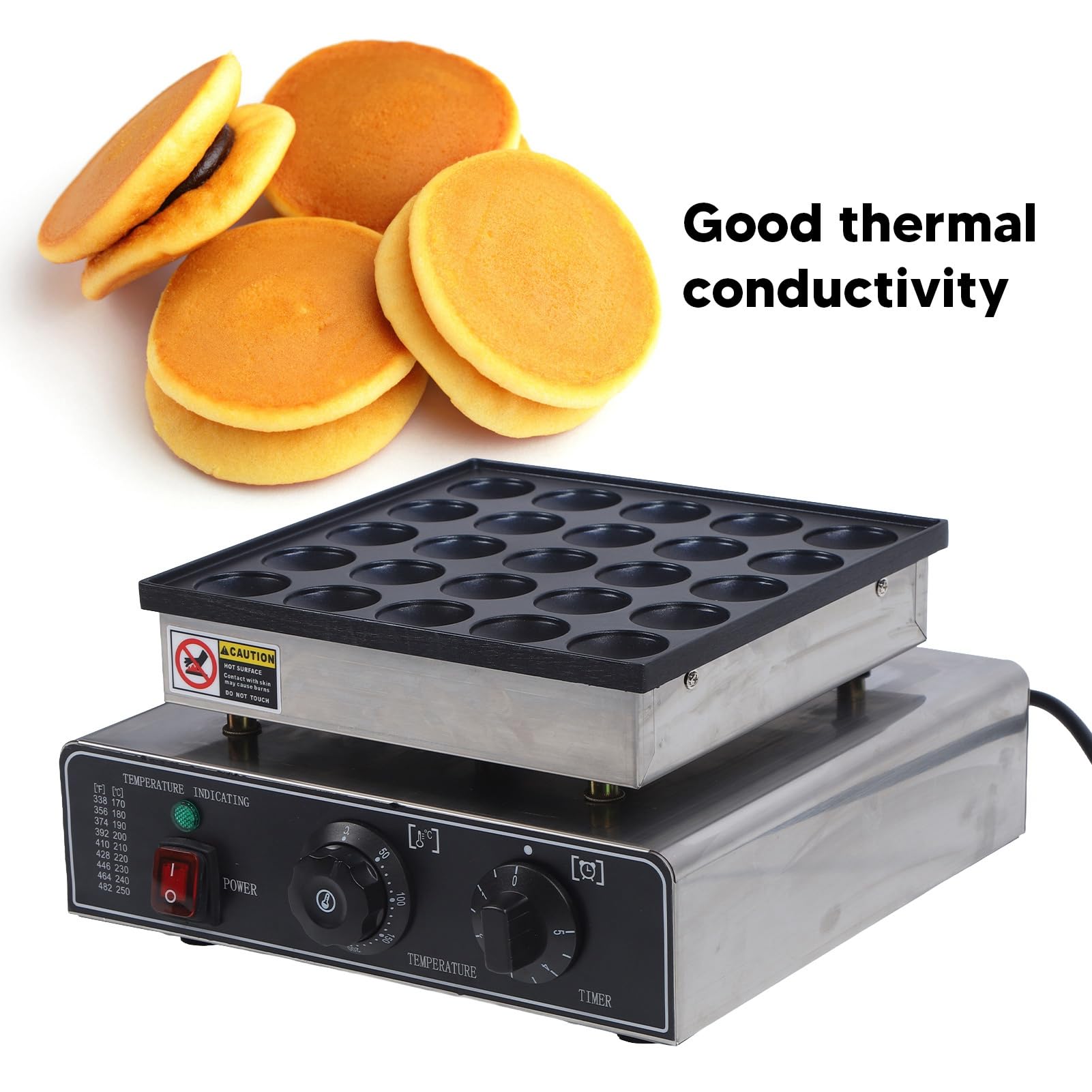 25-Loch Mini Dutch Pancakes, 950W Elektrisch Pfannkuchen Backen Pfanne Waffeleisen Antihaftbeschichtete Pancake Baker Maker für Küche Kochen 50-300 ℃ (EU-Stecker 220 V)