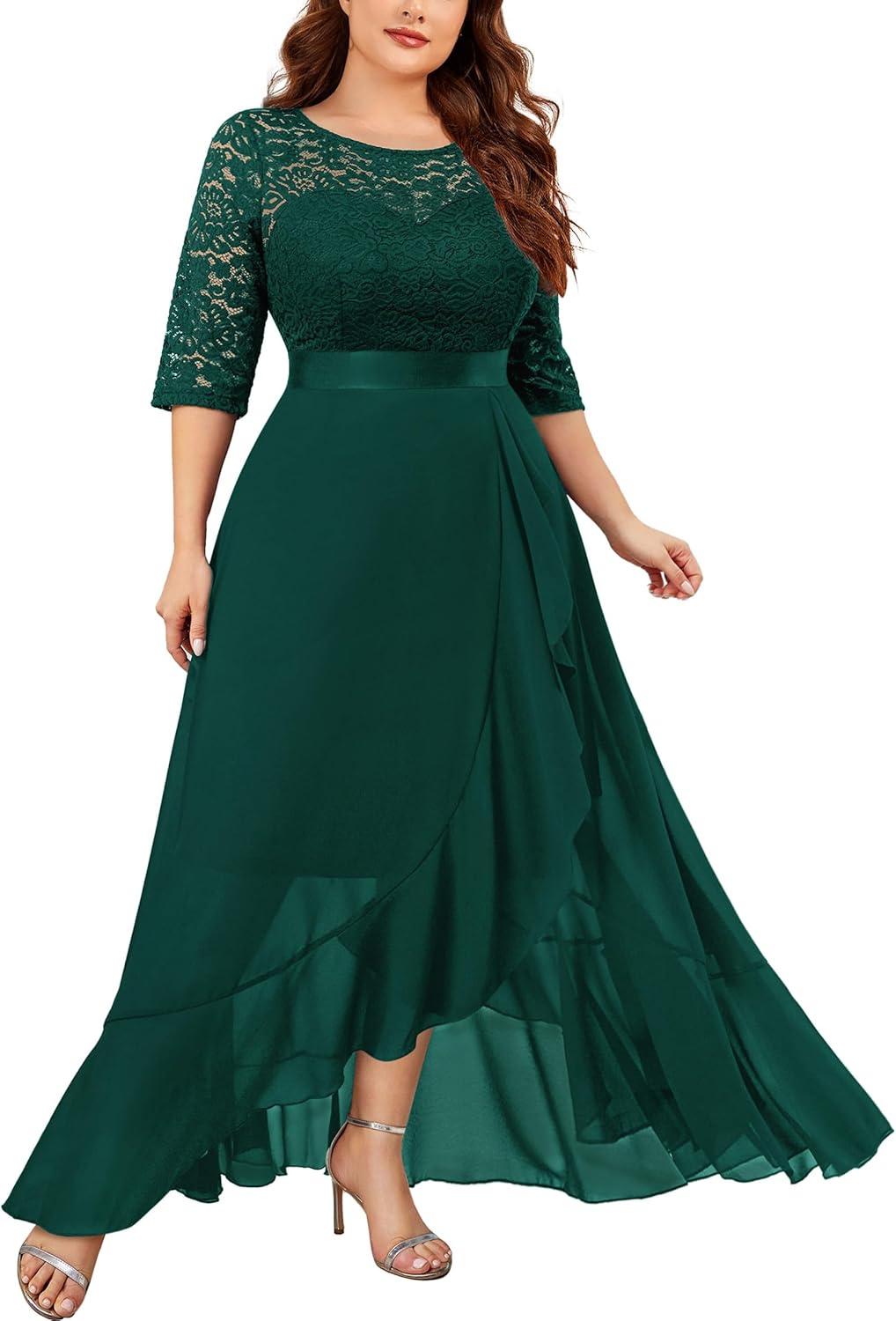 Miusol Women's Plus Size Elegant Ruffle Floral Lace Bridesmaid Maxi Dress