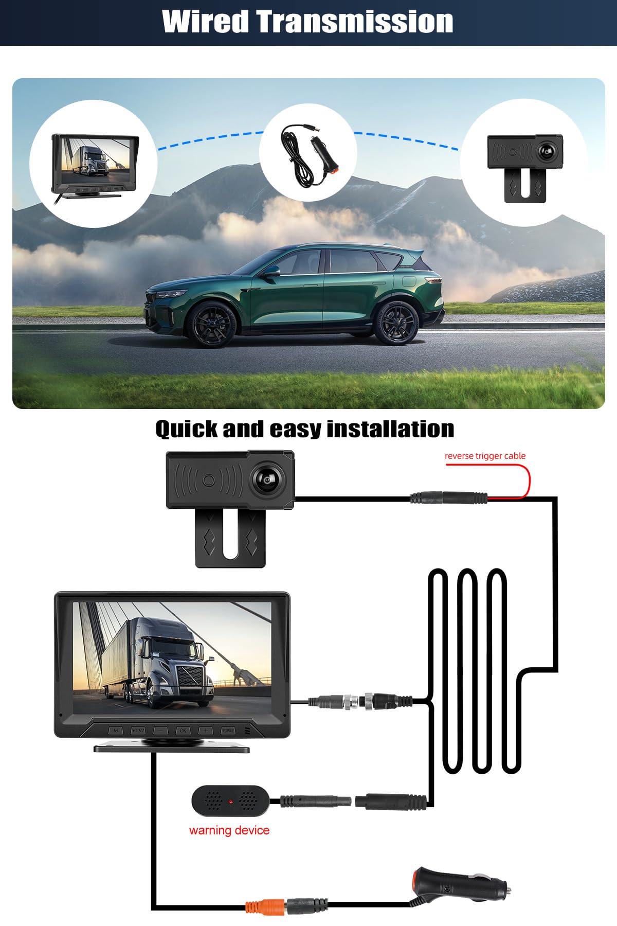 SIXWIN Caméra de recul de Voiture, 8 Pouces Moniteur avec 2xIP69 Étanche Vision Nocturne Caméras,2x20m de Câble pour Camions,Bus,Tracteur,agricole,remorque