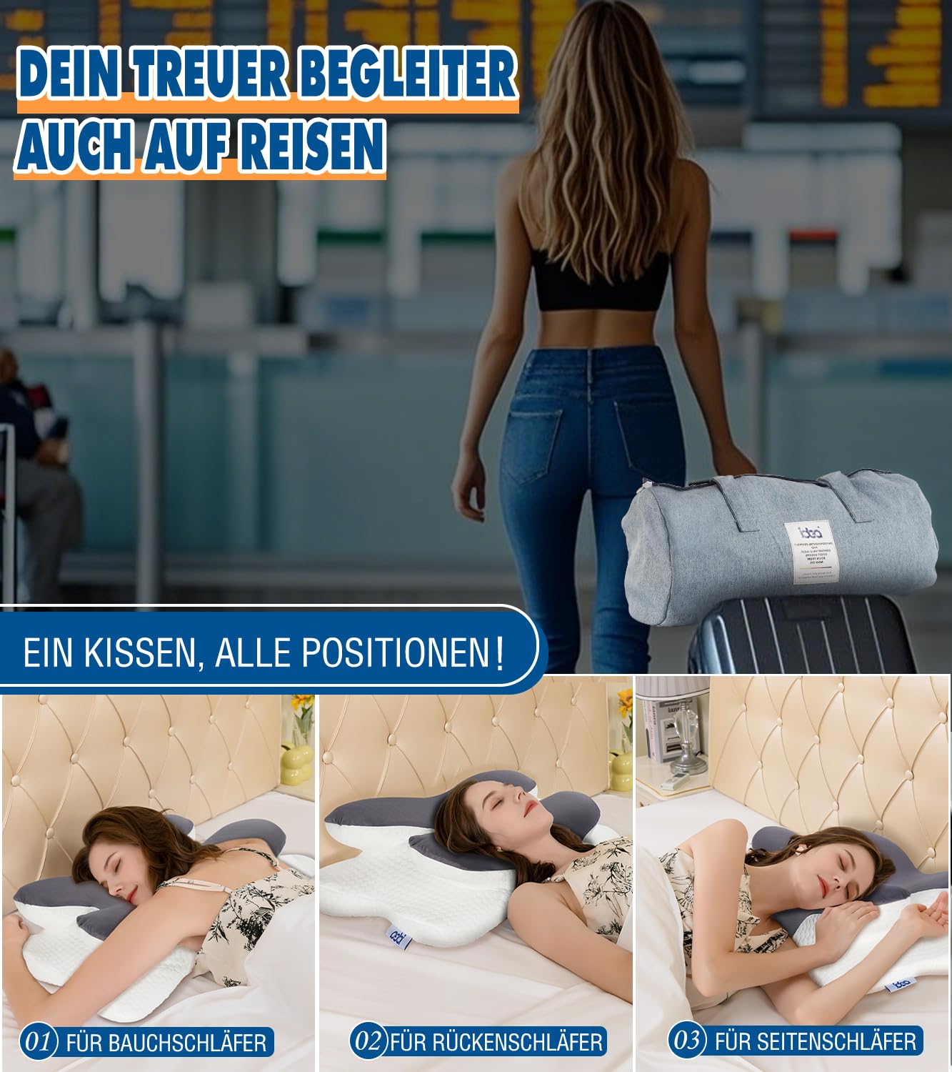 IDEA Almohada Cervical, Almohada Ergonómico de Espuma Viscoelastica, Almohada Ortopedica Espuma de Memoria, Almohada Cervicales y Cuello para Dormir de Lado y Boca Arriba, Memory Foam Pillow