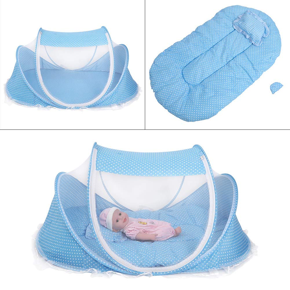 JULYKAI Baby Beach Tent,Portable Foldable Mosquito Net Anti-Bug Crib Cradle Tent with Mattress Pillow for Baby Infant Portable Baby Travel Tent (Blue) - Image 3