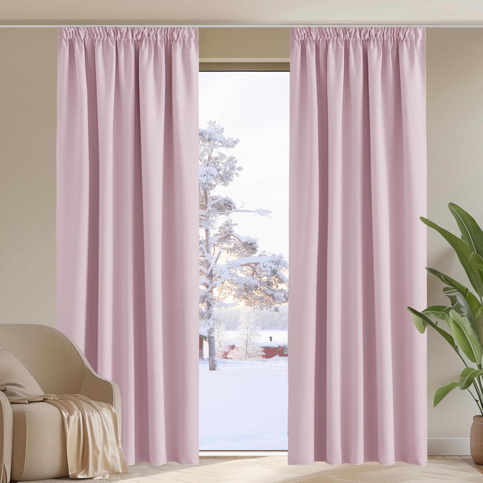 PONY DANCE Cortinas Termicas Aislantes Frio Dormitorio Juvenil Cortinas Opacas 2 Piezas Ventana para Riel Infantiles Niña, 140x245 CM, Rosa Claro Global Recycled Standard Global Recycled Standard OEKO-TEX STANDARD 100 Global Recycled Standard