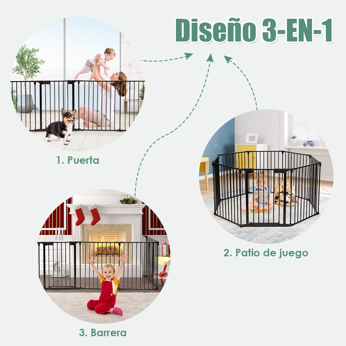 COSTWAY Barrera de Seguridad para Niños Perro Mascota Rejilla de Protección Plegable para Chimenea Escalera Puerta (Negro)