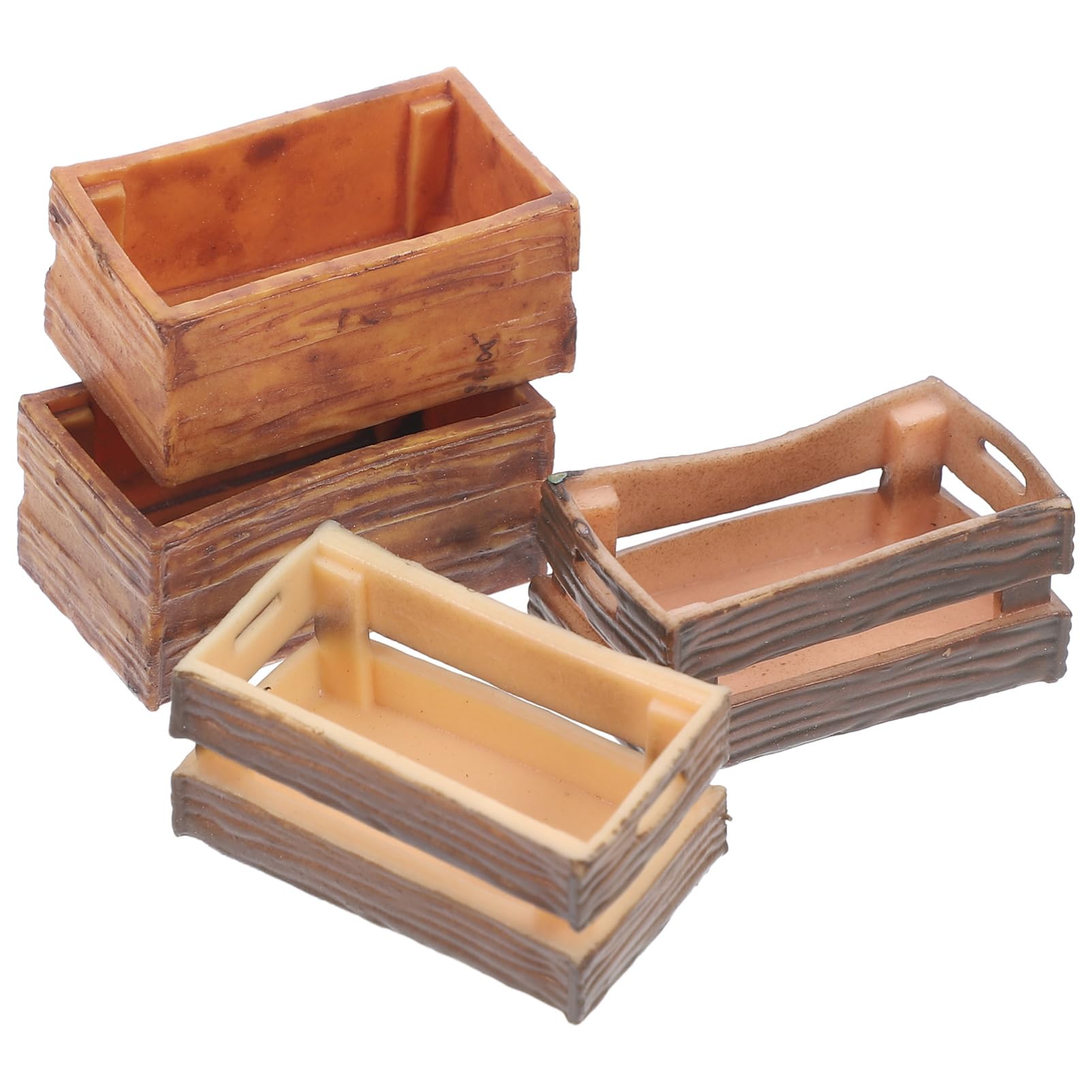 TOYANDONA 4Pcs Miniature Dollhouse Crates Storage Boxes Tiny Wooden Baskets for Doll House Accessories Pretend Play Toys Micro Scene Decoration