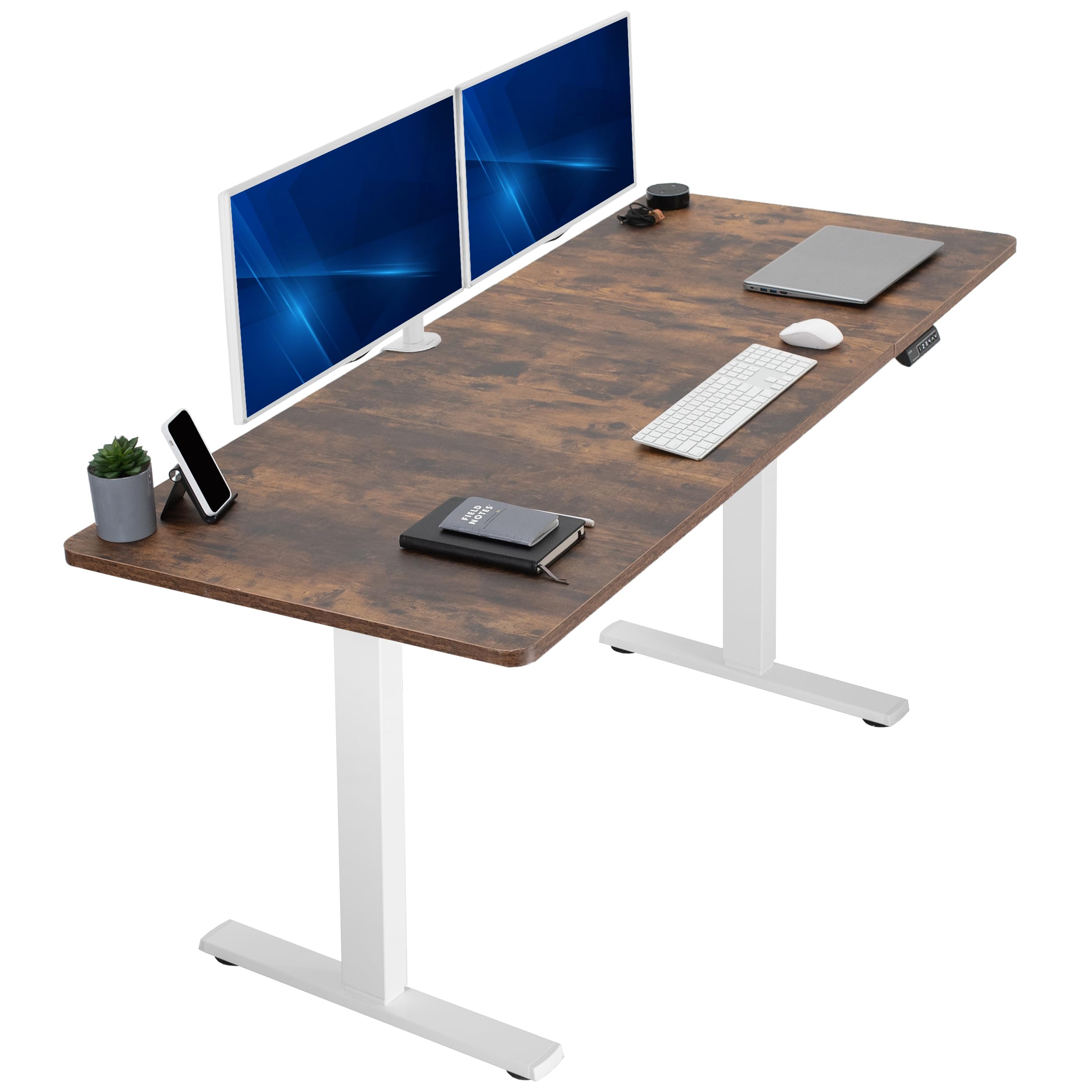 VIVO Electric 71 x 30 in Rustic Standing Desk, Memory Height Adjustment, 1B Series, Holds 220 lbs, Vintage Brown Top White Frame, DESK-KIT-1W7N