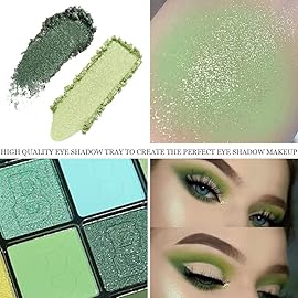 evpct 16 Colors Green Glitter Eye shadow Palette Makeup Waterproof Dark Light Green Yellow orange Brown Shimmer Highly Pigmented Pressed Sparkly Shiny Eyeshadow Palette paletas de sombras para de ojos