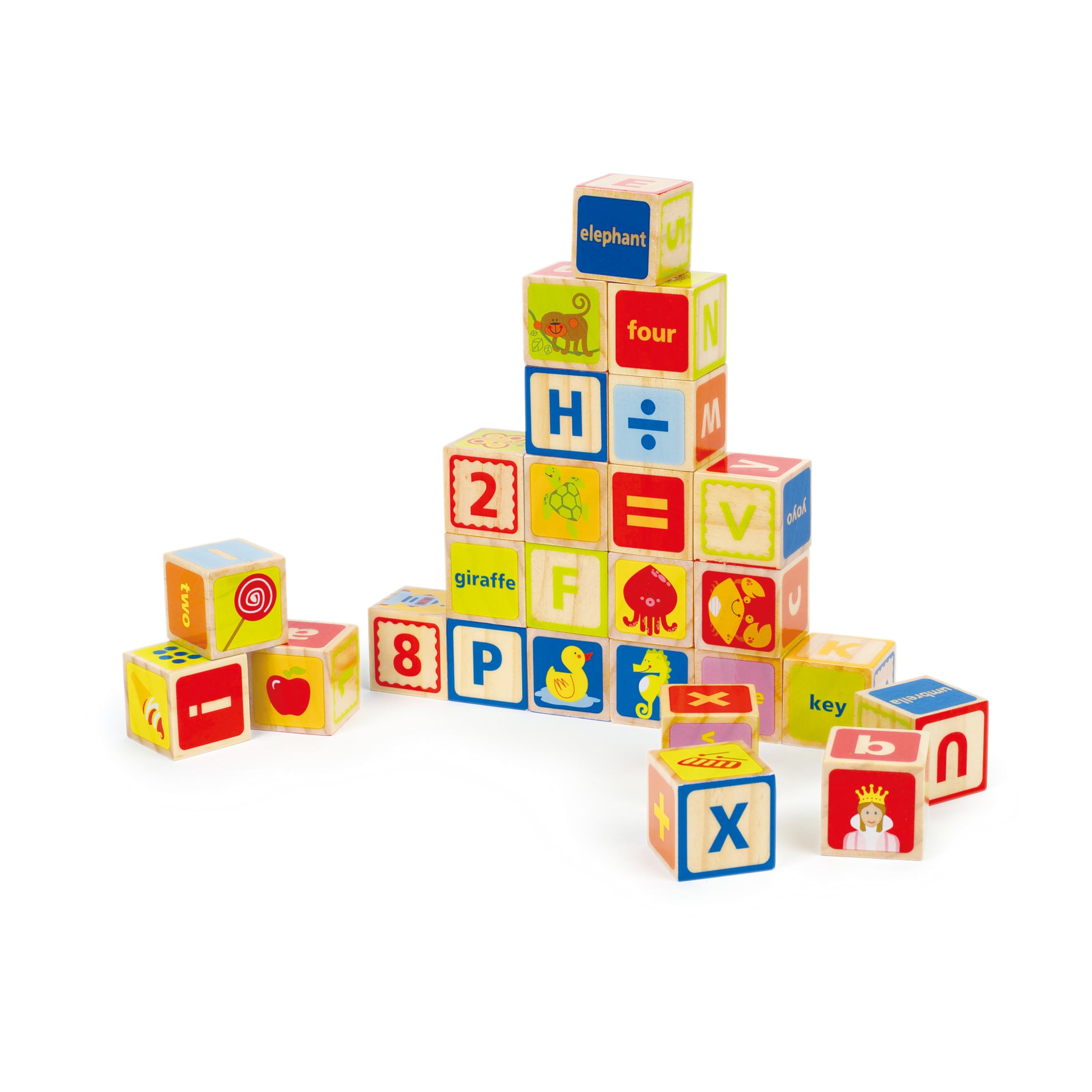 HapeABC Blocks | Retro Art Wooden Building Blocks for Toddlers | Educational Learning Toy with Letters, Numbers, and Pictures | Safe and Durable, Ages 24 Months and Up