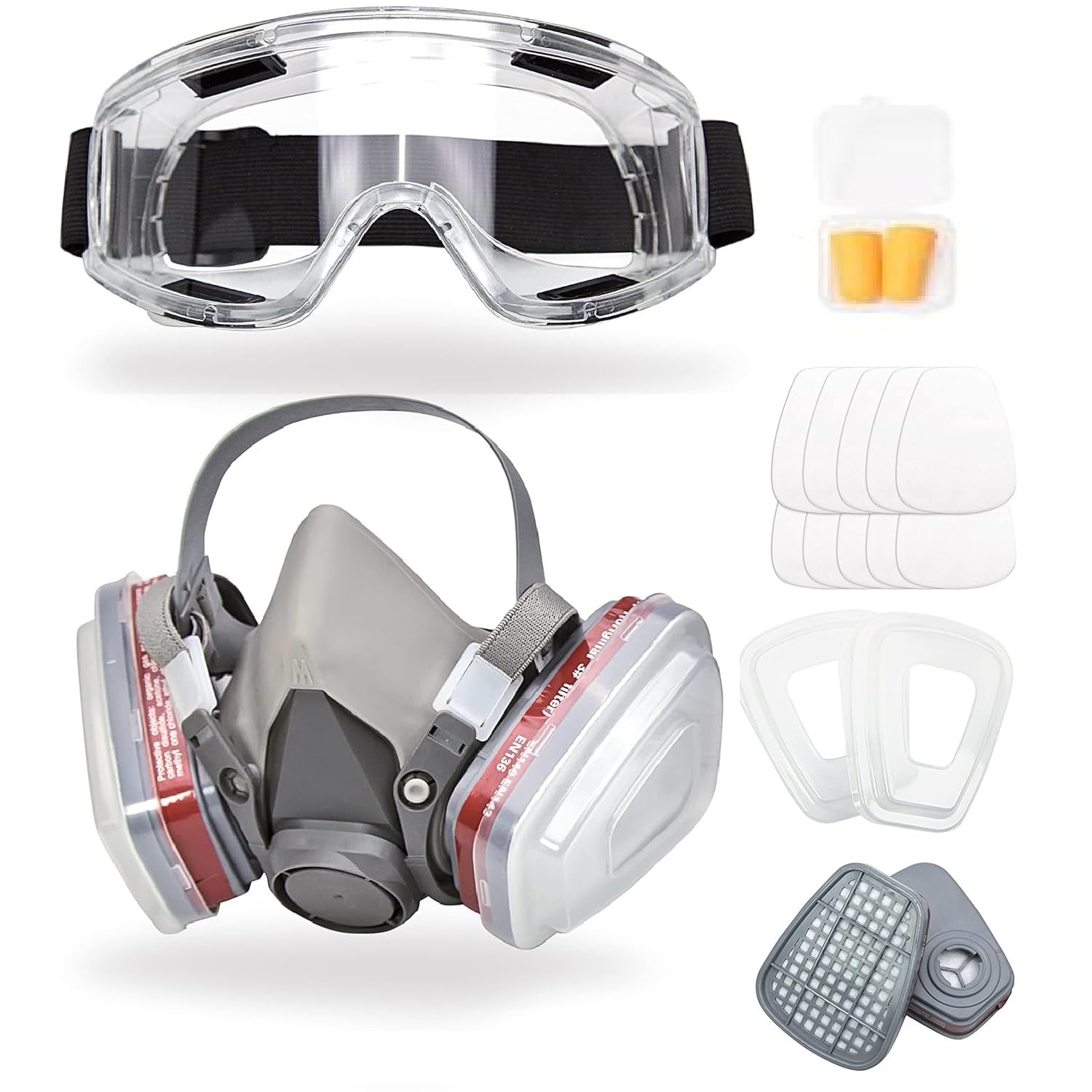 GIDGIDL Reusable Half Face Cover Set with Safety Goggles and 2 Active Cotton Respirator Filters for Sanding, Staining, Epoxy Resin, Welding, Woodworking-image-12