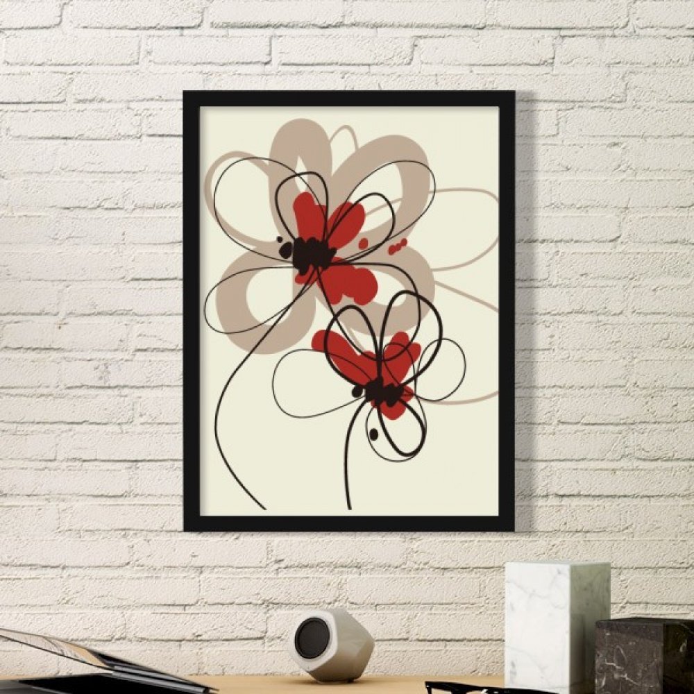 Cadre photo en bois noir motif pavot cadeau original de decoration pour anniversaire