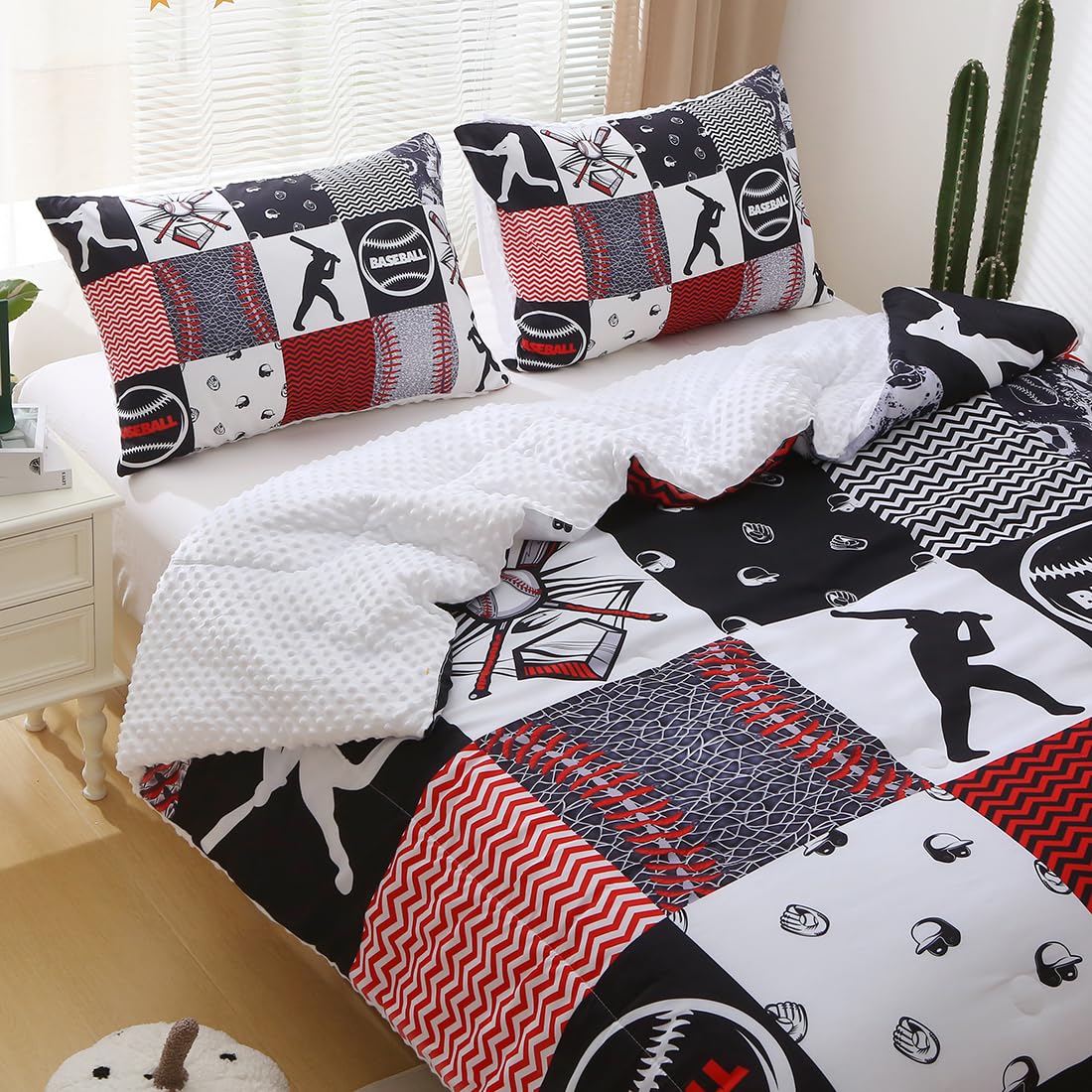 Gusuhome Baseball Comforter Set Twin Size 3D Softball Sports Bedding Set for Boys Kids 3 Piece Microfiber Comforter All Season