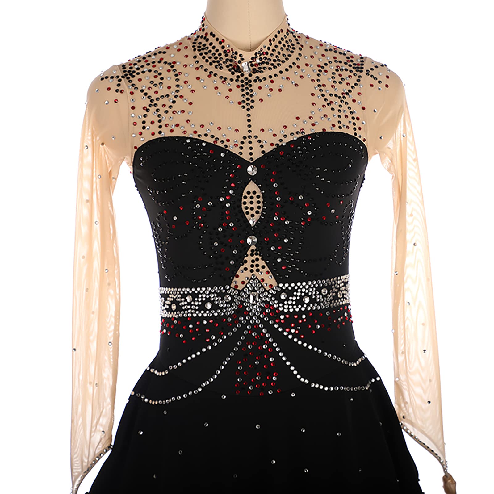 Vestido de Danza Patinaje Artístico para Niña Leotardo Manga Larga Disfraz de Bailarina Gimnasia Ballet(Size:XL/160,Color:Negro)