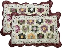 vctops Boho Floral Patchwork Cotton Quilted Pillow Shams Set, 2-Piece Standard 20x28 Inch Red for Cozy Bedding