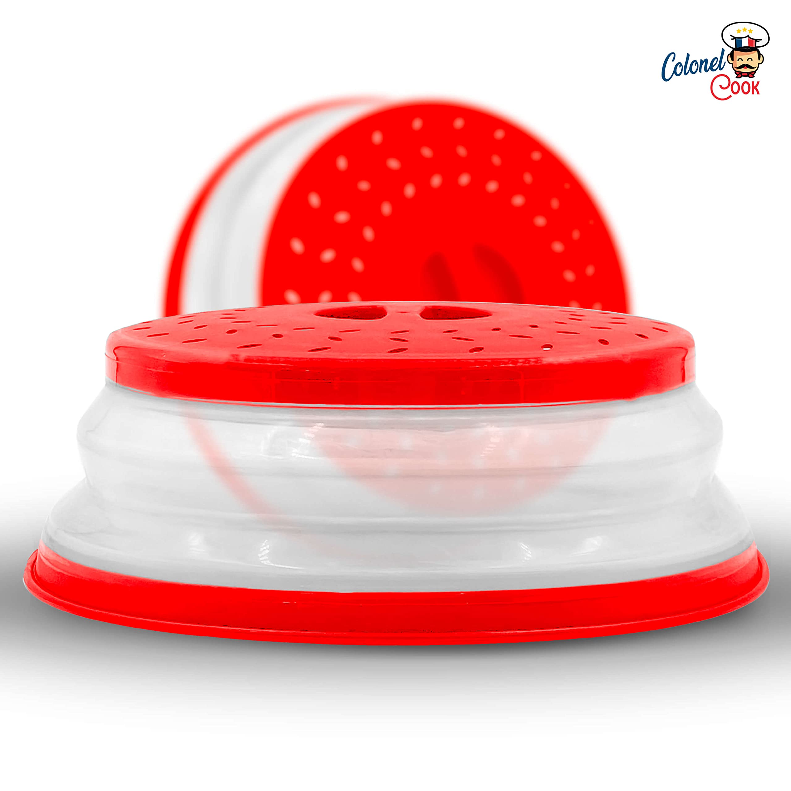Tapa de Microondas Plegable |26CM|✮GARANTÍA POR VIDA✮- Tapa de Silicona Retráctil y Escurridor de Vapor para Platos y Cuencos - Colador de Alimentos para Lavar Verduras y Frutas - Rojo