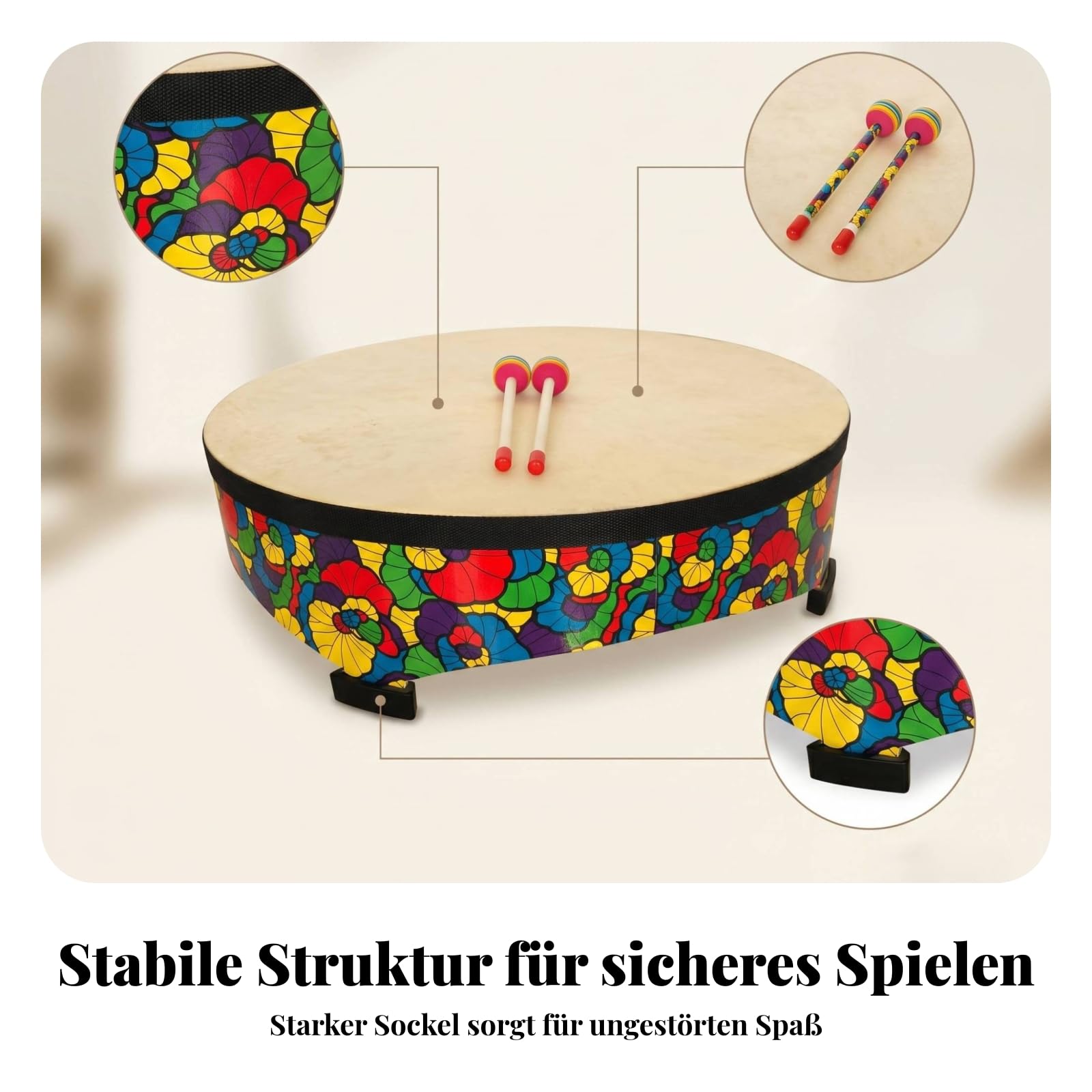 Holztrommel aus Holz Kindertrommel bunt Kinderinstrumente für Kinder, Dhd56a