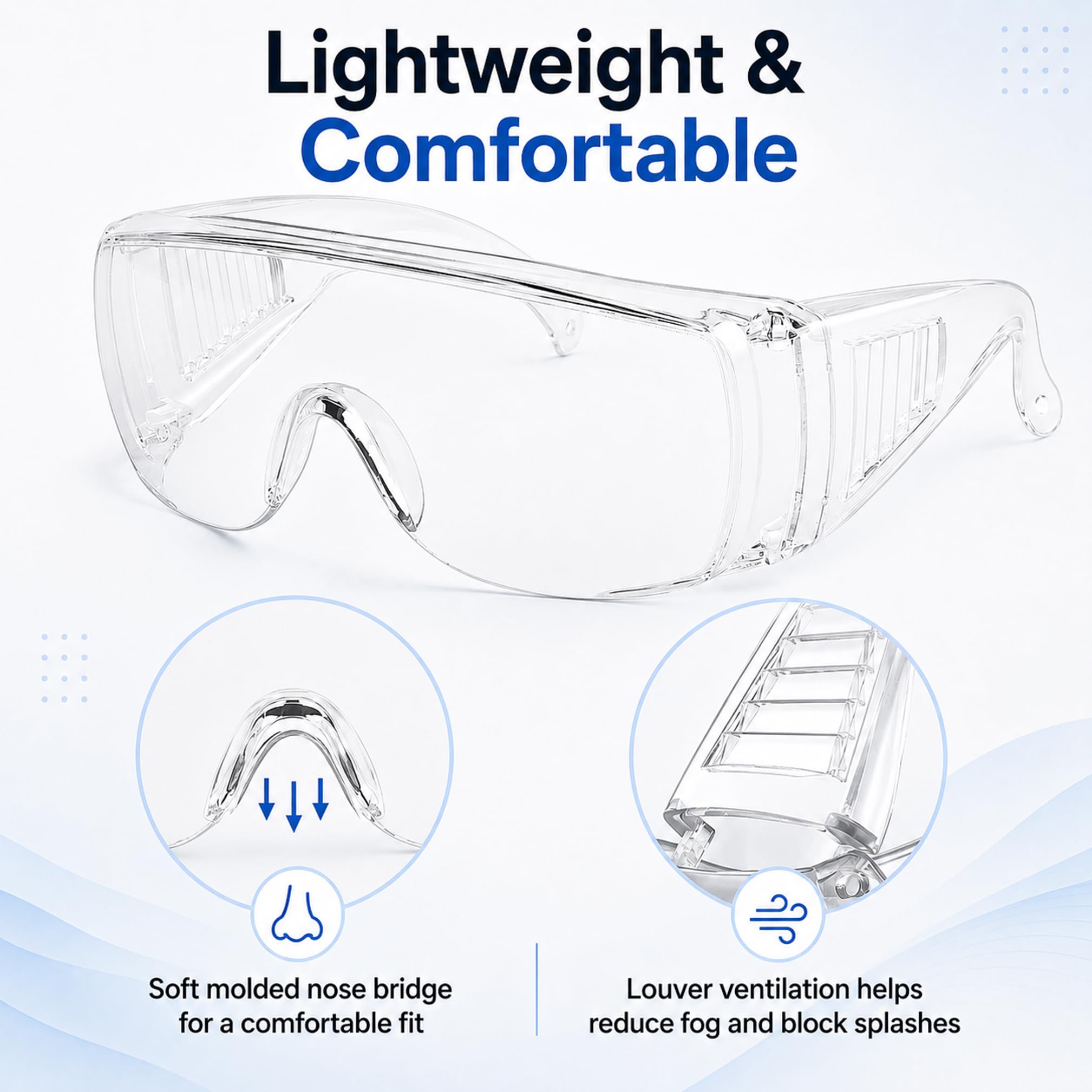Calabria 1003 Fit Over Gafas de seguridad Fitover Prescription Eyewear Clear Tint Hombres Mujeres Wraparound Anti Niebla Resistente a los impactos