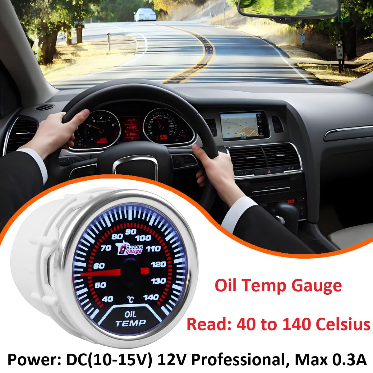 Indicatore della Temperatura dell'olio per Auto 52mm Olio Temperatura Manometro Con Sensore 12V Bianco Luce Puntatore Olio Termometro Calibro Liquido Misuratore