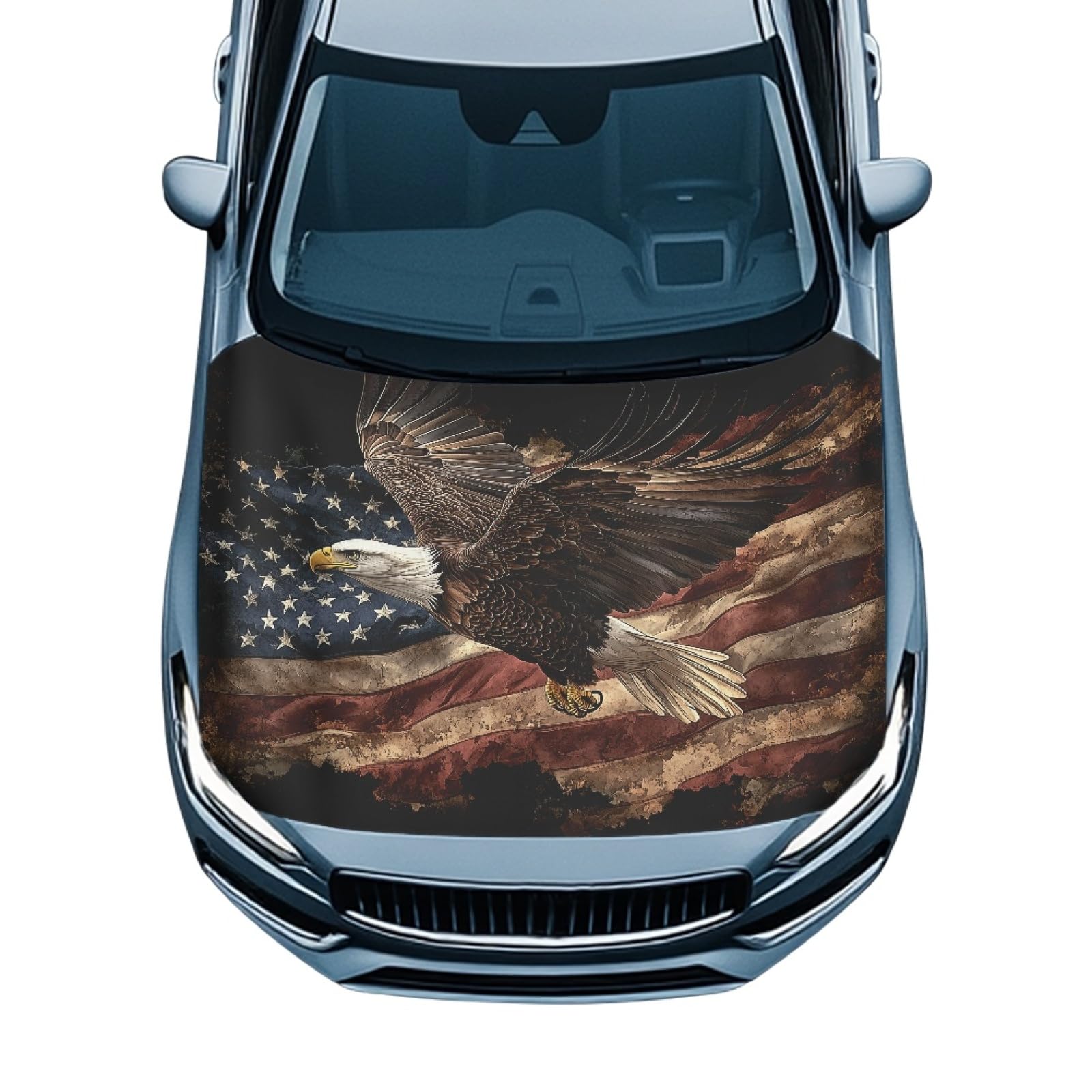 Soaring Eagle Hood Covers for Cars Elastic Durable American Flag Auto Engine Cover Dustproof UV Fade Resistant for Car Hood Decoration and Protection Easy to Install