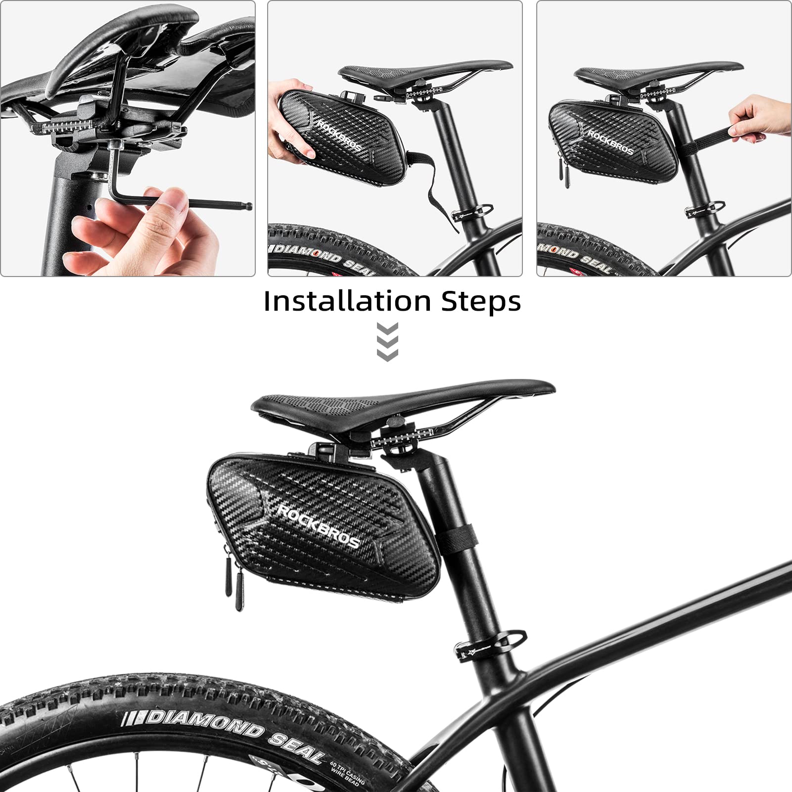 ROCKBROS Borsa da Sella Bici, Borsa Sottosella Bicicletta, Borsello Impermeabile con Staffa, Grande capacità 1.5L, per Bici da corsa, MTB, Accessori Bici