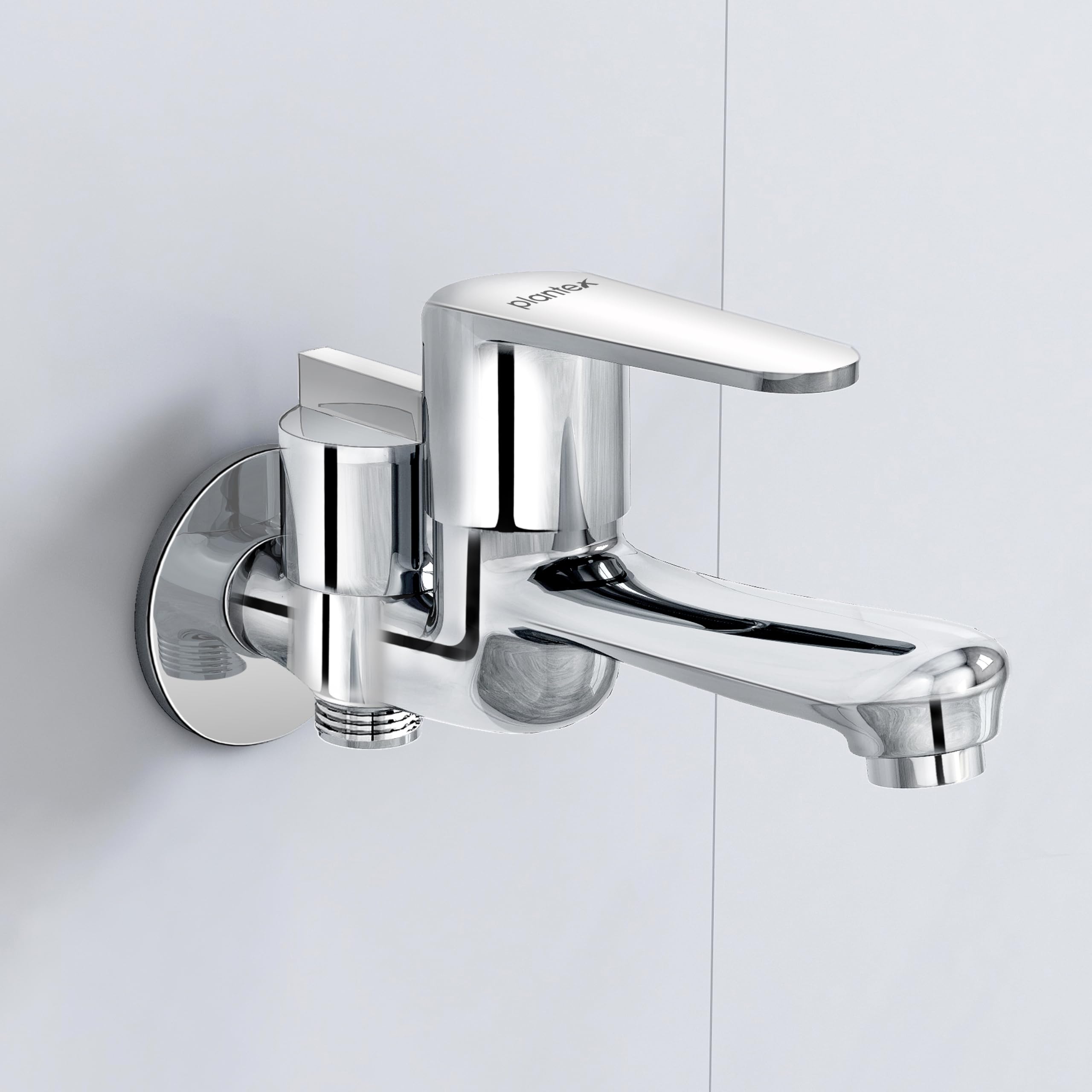 Plantex Pure Brass 2 in 1 Tap for Washing Machine/2-Way Bib Cock for Bathroom with Water Saving Aerator/Bib Cock with Brass Wall Flange and Teflon TapeTape (DOL-2305, Chrome)-image-4