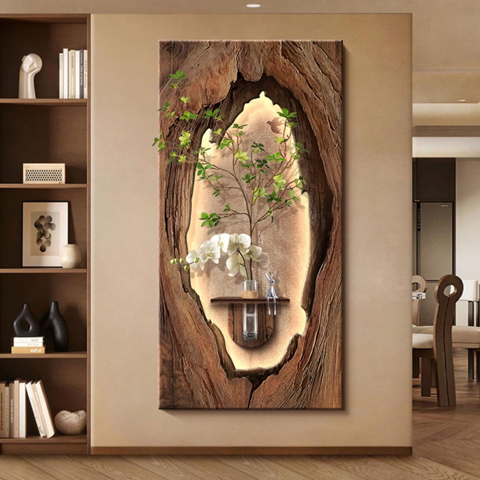 Peinture murale 3D en grès d'exception et sculpture LED haut de gamme marron