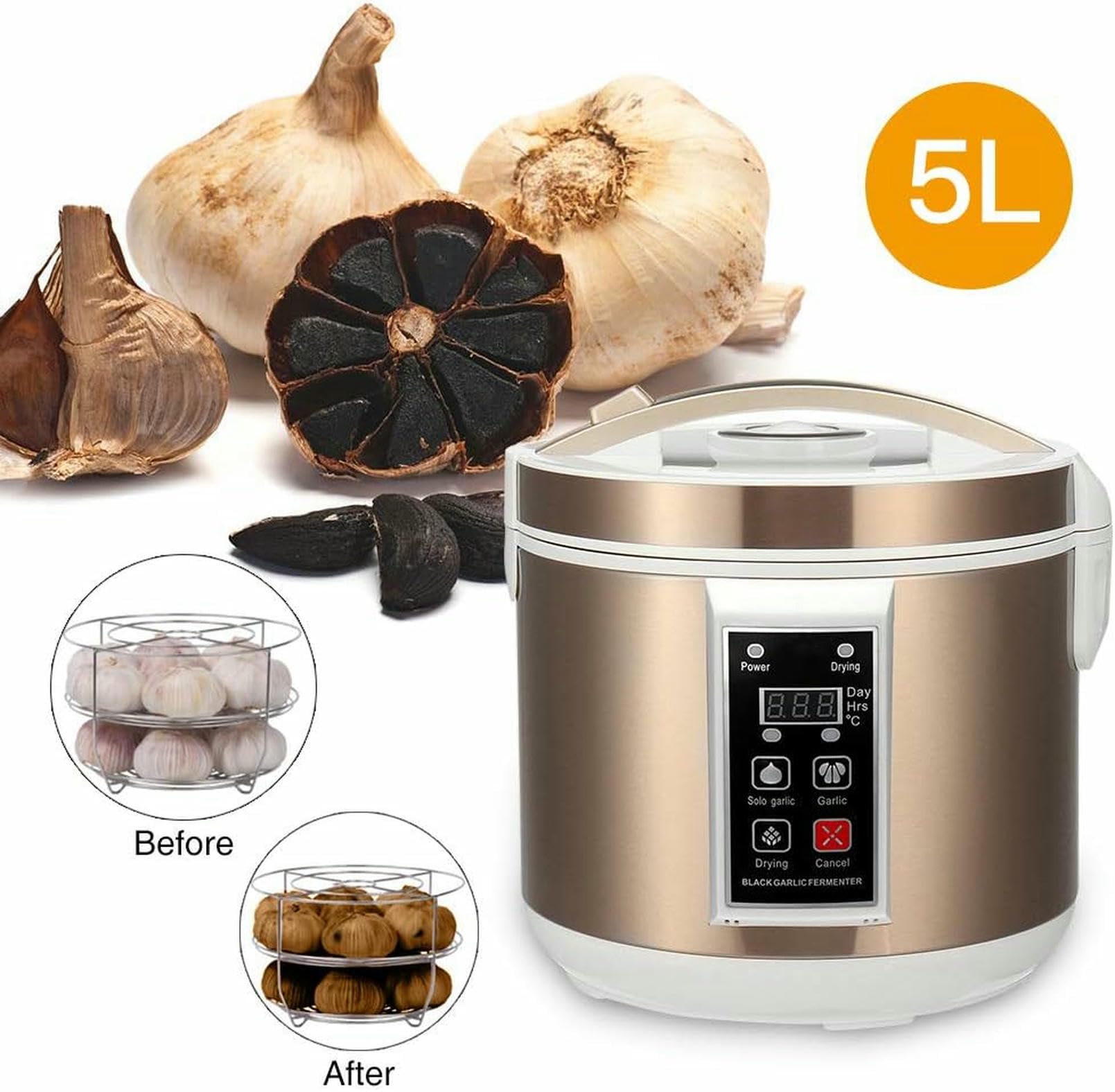 Fermentator do czarnego czosnku - 6 l automatyczny inteligentny garnek do fermentacji czosnku, jogurtu, natto, słodkiego ryżu - wielofunkcyjny fermentor elektryczny 90 W