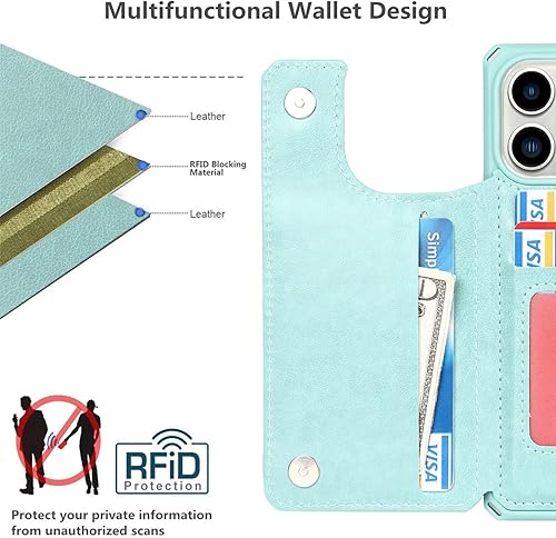 Miniatura 10 de iCoverCase Funda tipo cartera para iPhone 13 Pro con ranuras para tarjetas bloqueo RFID en relieve de piel sintética de alta calidad con función