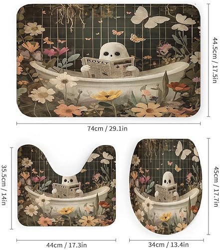 Miniatura 5 de Juego de cortinas de ducha de Halloween, bonita cortina de ducha de fantasma, decoración de baño, cortina de ducha, alfombra antideslizante,