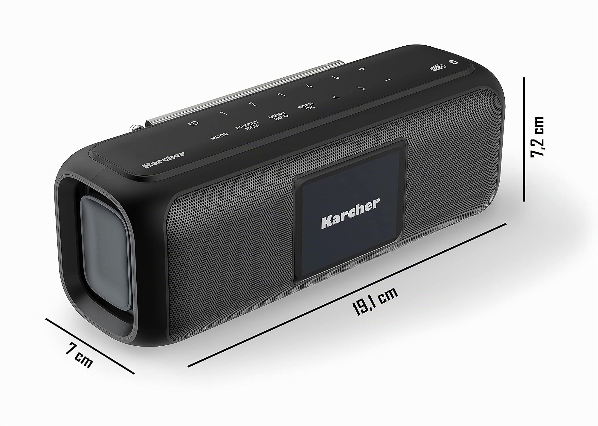 Karcher Dab Go Haut-Parleur Bluetooth Portable et Radio numérique Dab+/FM avec écran Couleur 2,4" / réveil/Son stéréo 5 W/USB C/Batterie Noir