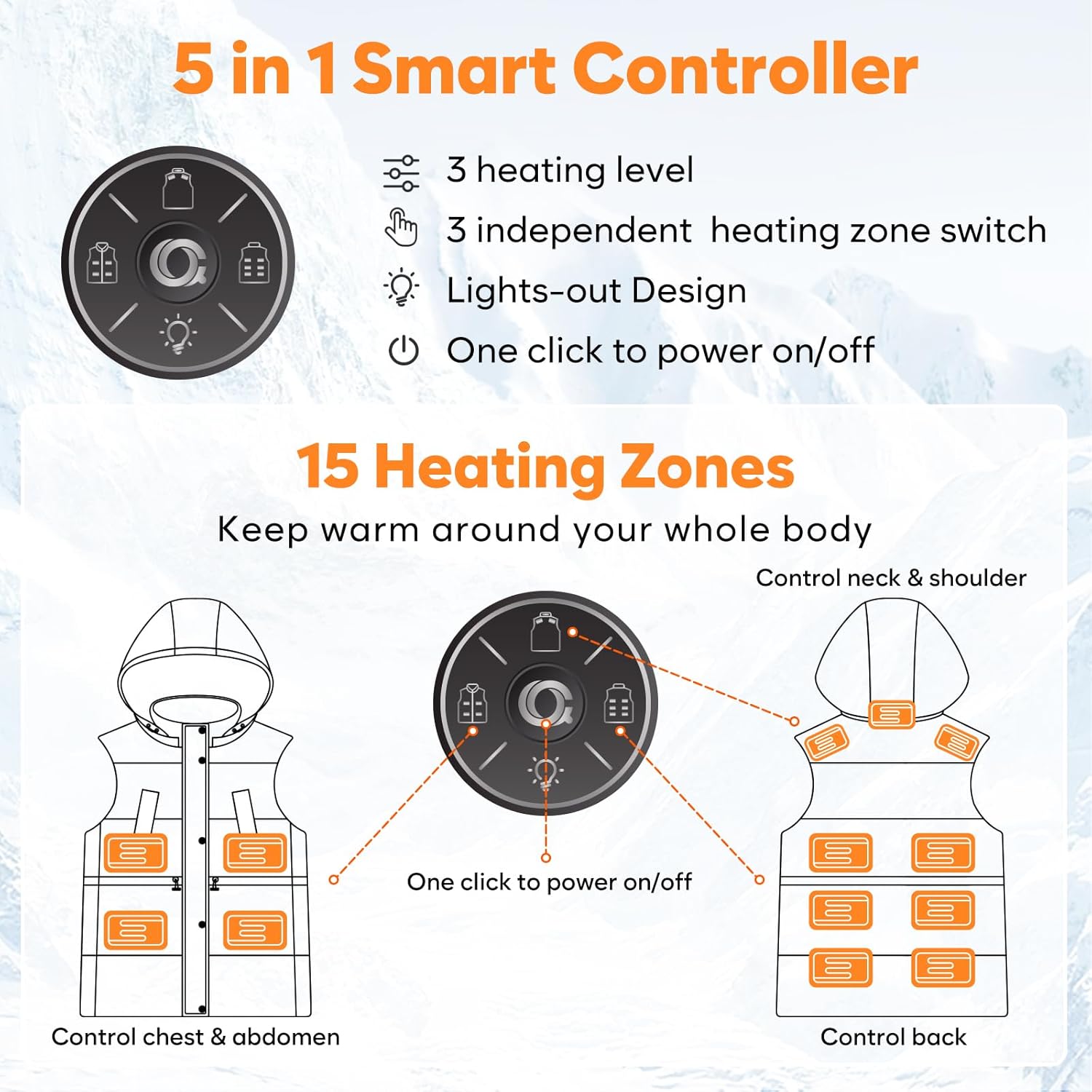 Heated Vest for Women with 16000mAh 7.4v Battery Pack Included, Light Weight 15 Heating Zone Electric Heating Vest - Image 3