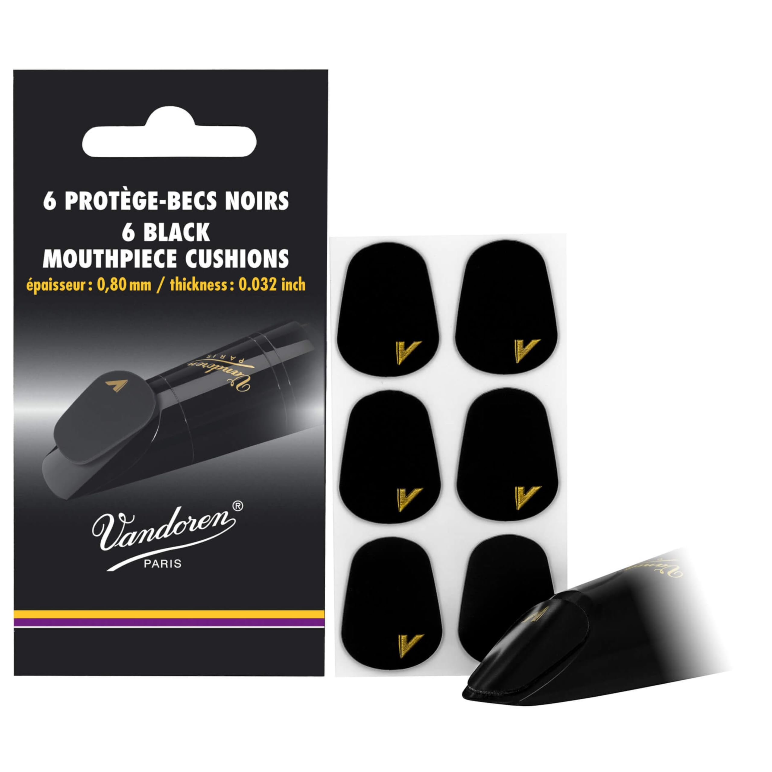 Vandoren VMCX6 Mouthpiece Cushions; Black; Thick; 0.80mm/.032"; Pack of 6