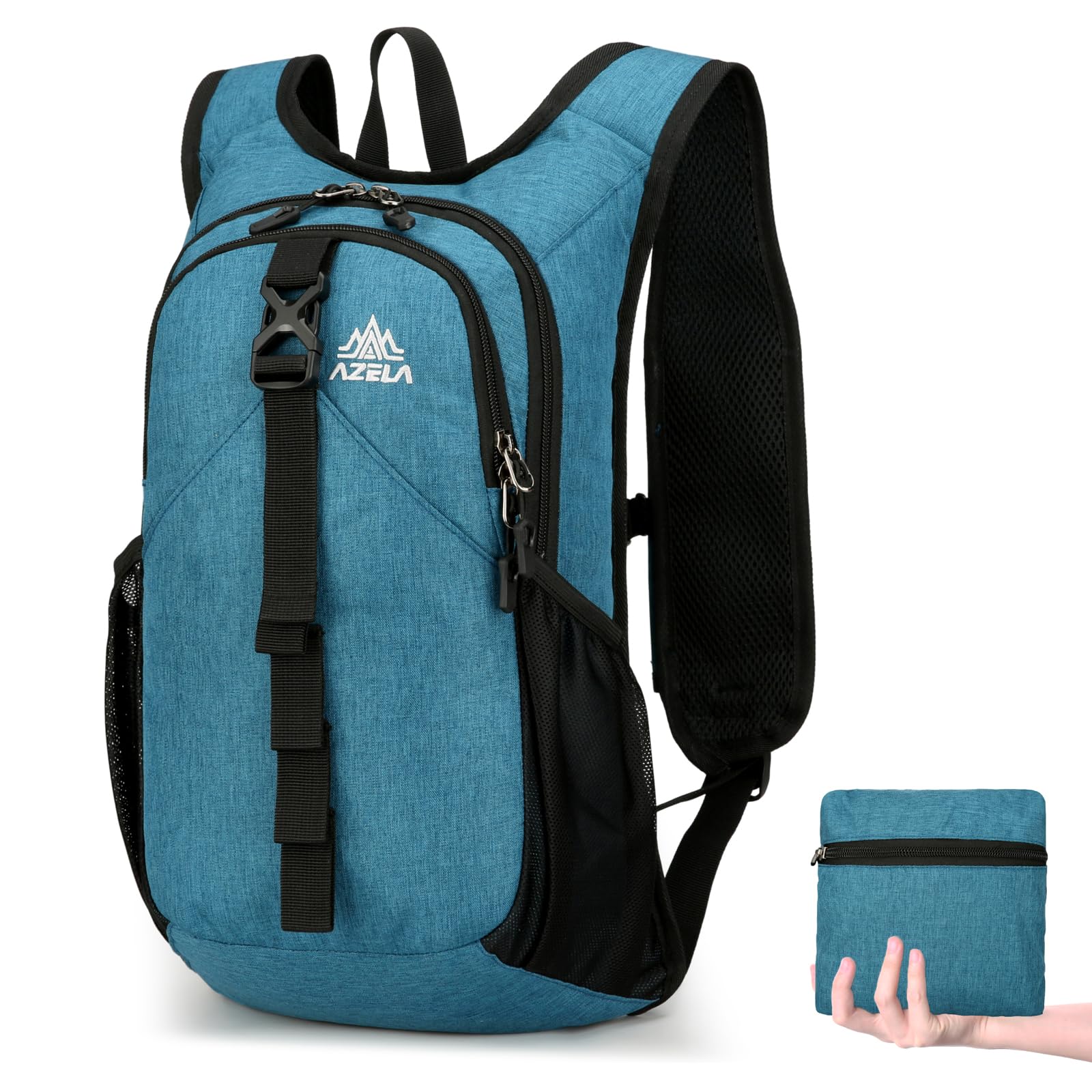 TRIWONDER 15L Lightweight Foldable Backpack Packable Rucksack for Men Women, Water Resistant Hiking Daypack for Travel Camping Cycling Outdoor Sports (Lake Blue)