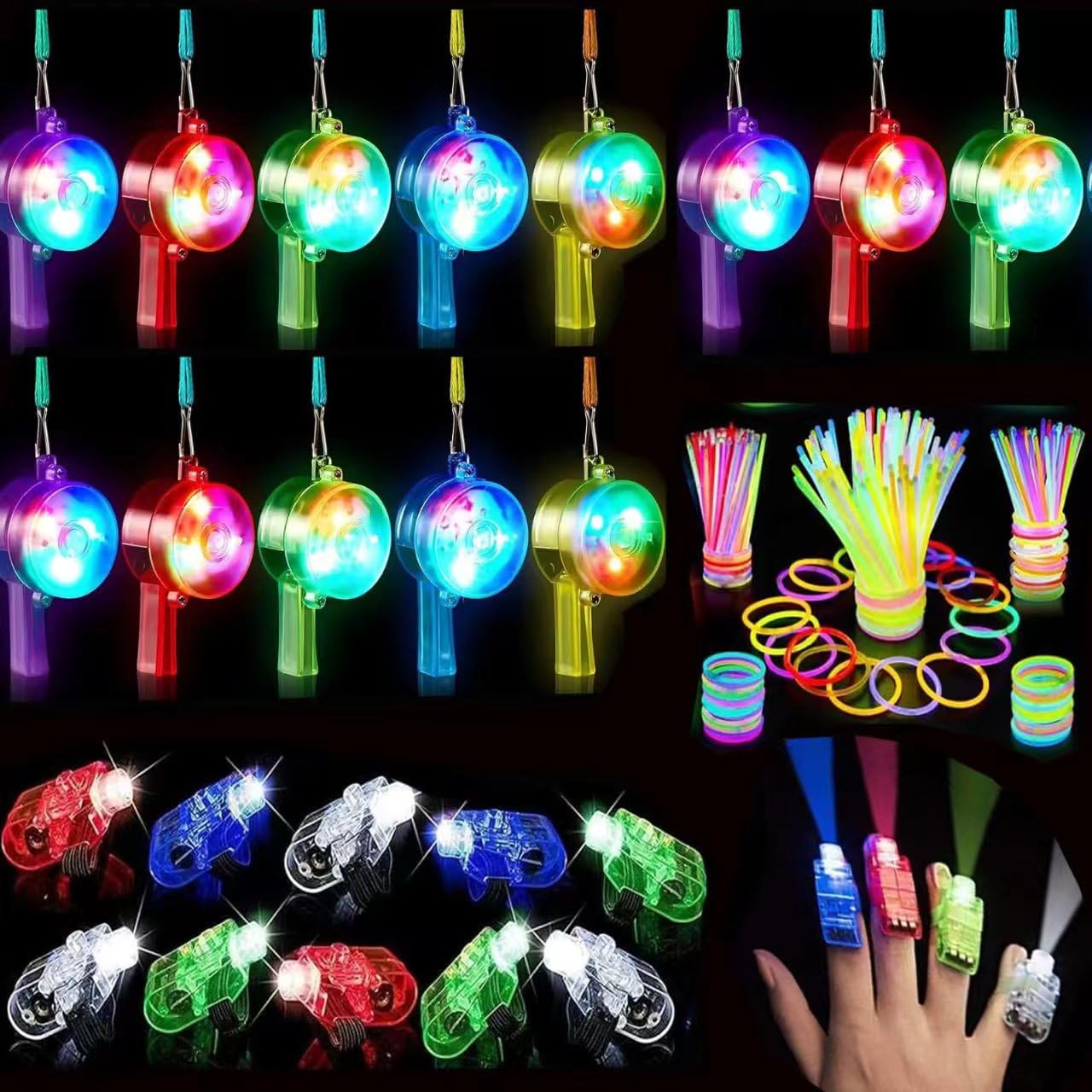 20Pieces Glow Whistles with Lanyard Necklace and 20Pieces Flashing Finger Light for Glow in The Dark Party Favors Christmas Halloween Birthday Party Supplies Goodie Bag Fillers Survival Emergency