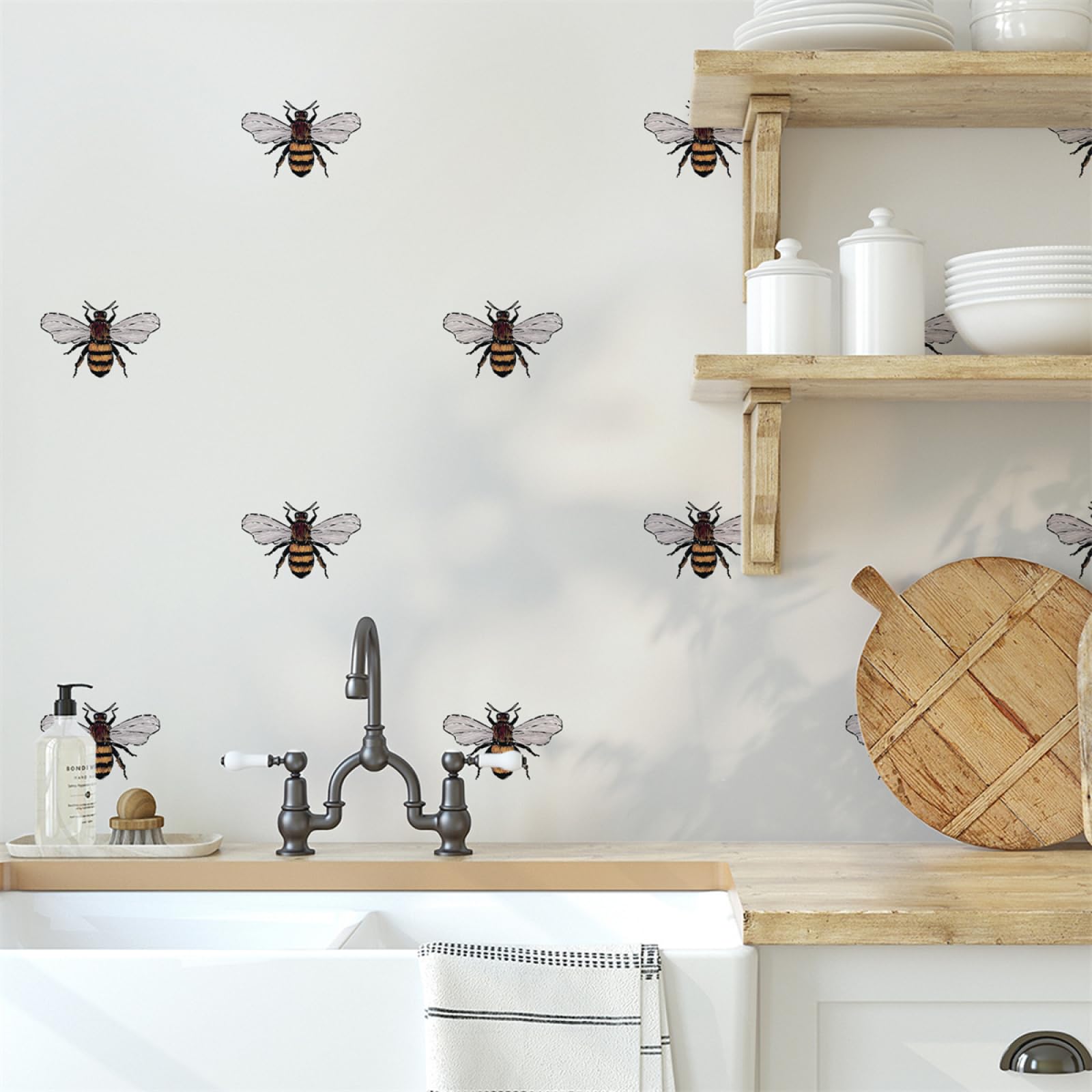 Peel and Stick Wall Tiles Yellow Brown Bees Tiles Self Adhesive PVC Home Decor Backsplash Kitchen Tile Stickers Waterproof Tile Stickers for Bathroom 15x15cm /20 Pcs