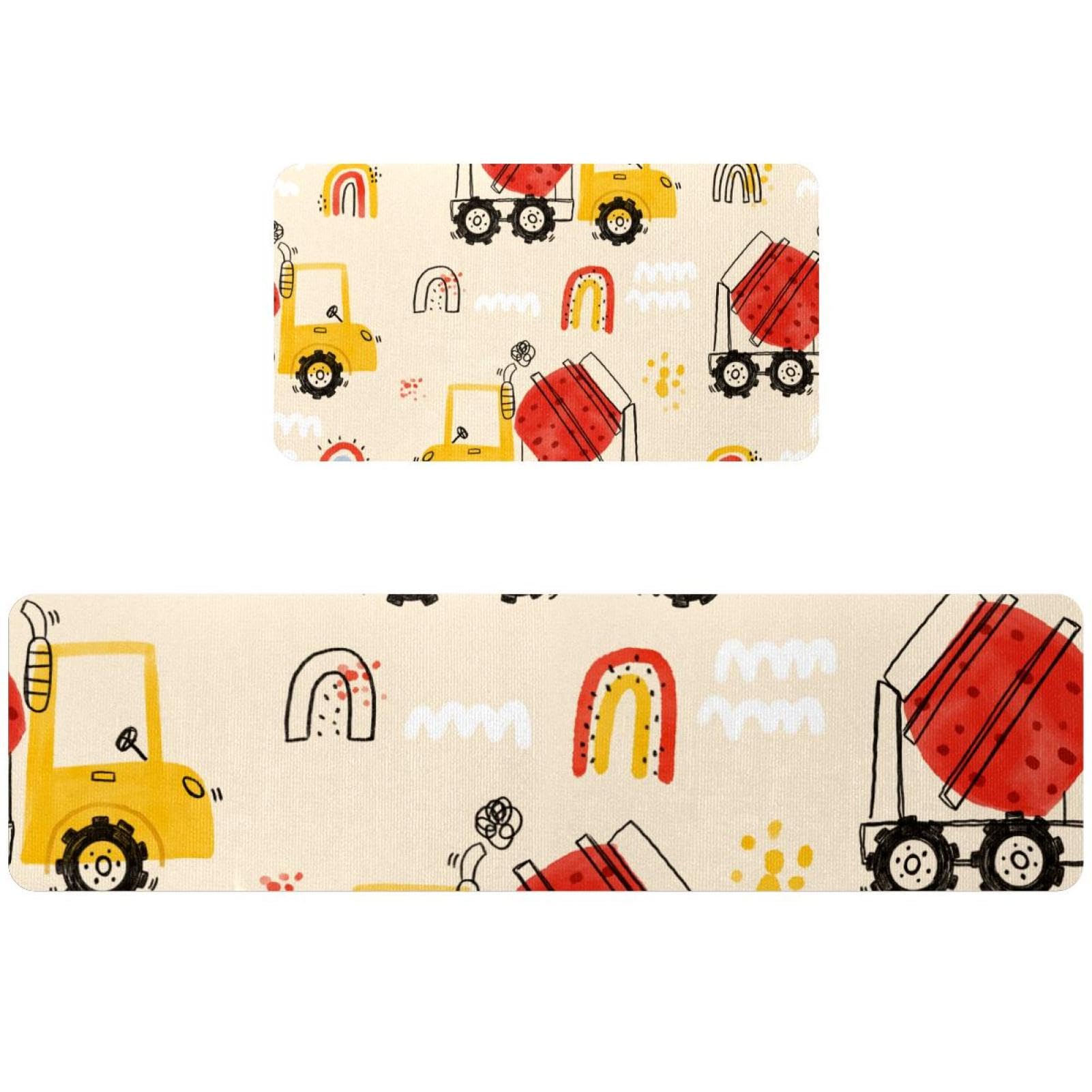 Tapete de cocina con diseño de camión de cemento, juego de 2 piezas para áreas de lavado