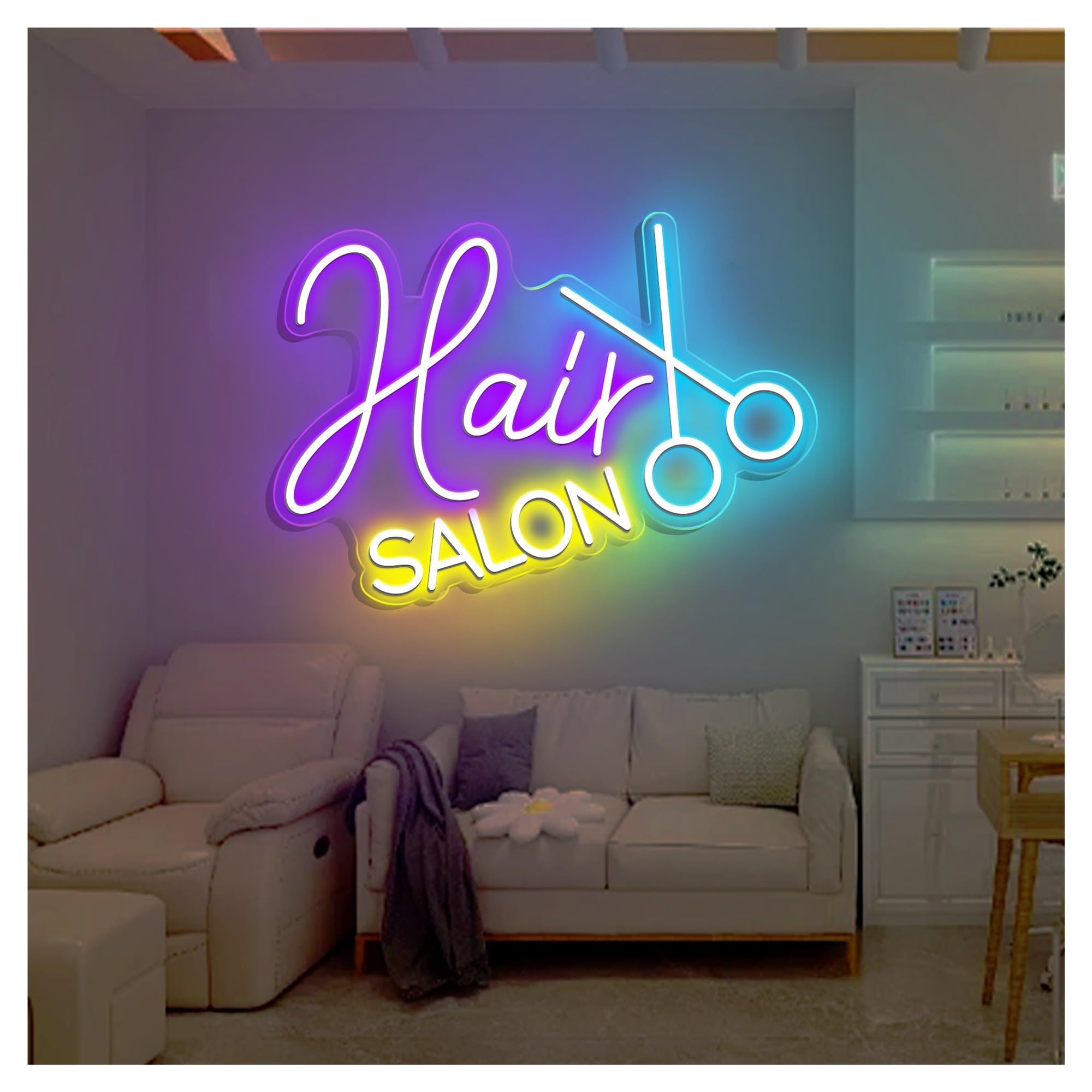 RONGCH Hanging Art Signs Hair Salon Neon Sign,Suitable for Barbershop Business Logo Decor with Dimmable 40cm(D)
