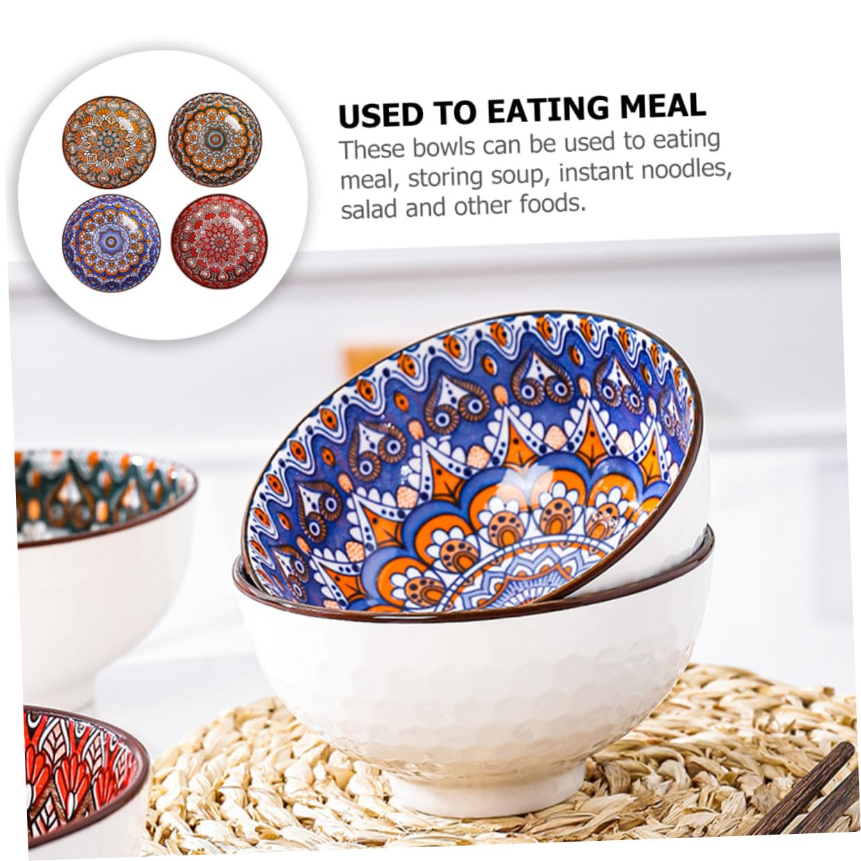 Cabilock Bol à Riz Bohème en Céramique, Lot de 4 Pièces Cuisine