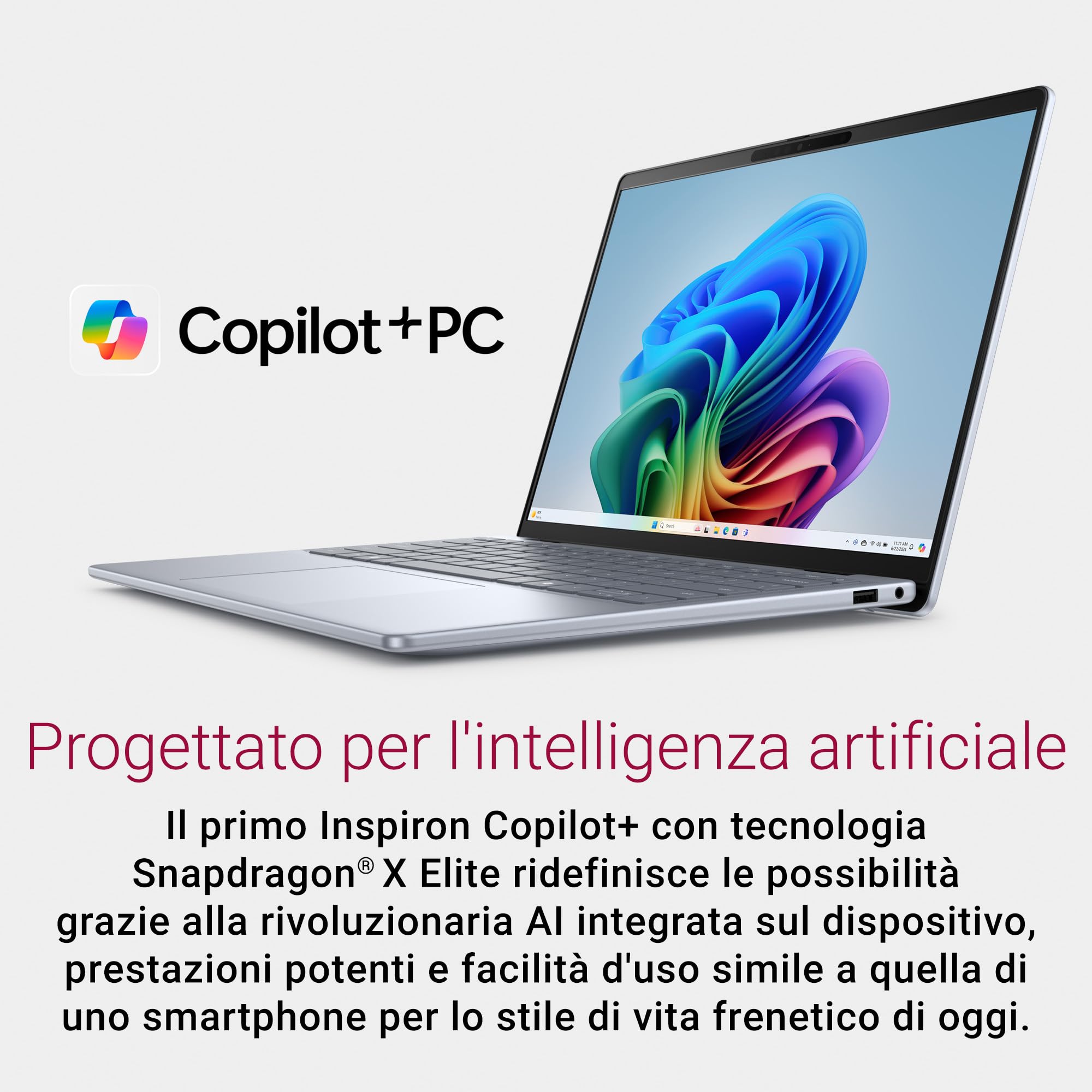 Dell Inspiron 14 Plus 7441 Copilot+ Portatile 14" QHD+ touch-screen, Snapdragon X Plus, Qualcomm Adreno, 16GB Memoria, 1TB SSD, Windows 11 Home, Tastiera retroilluminata con tasto Copilot, italiano