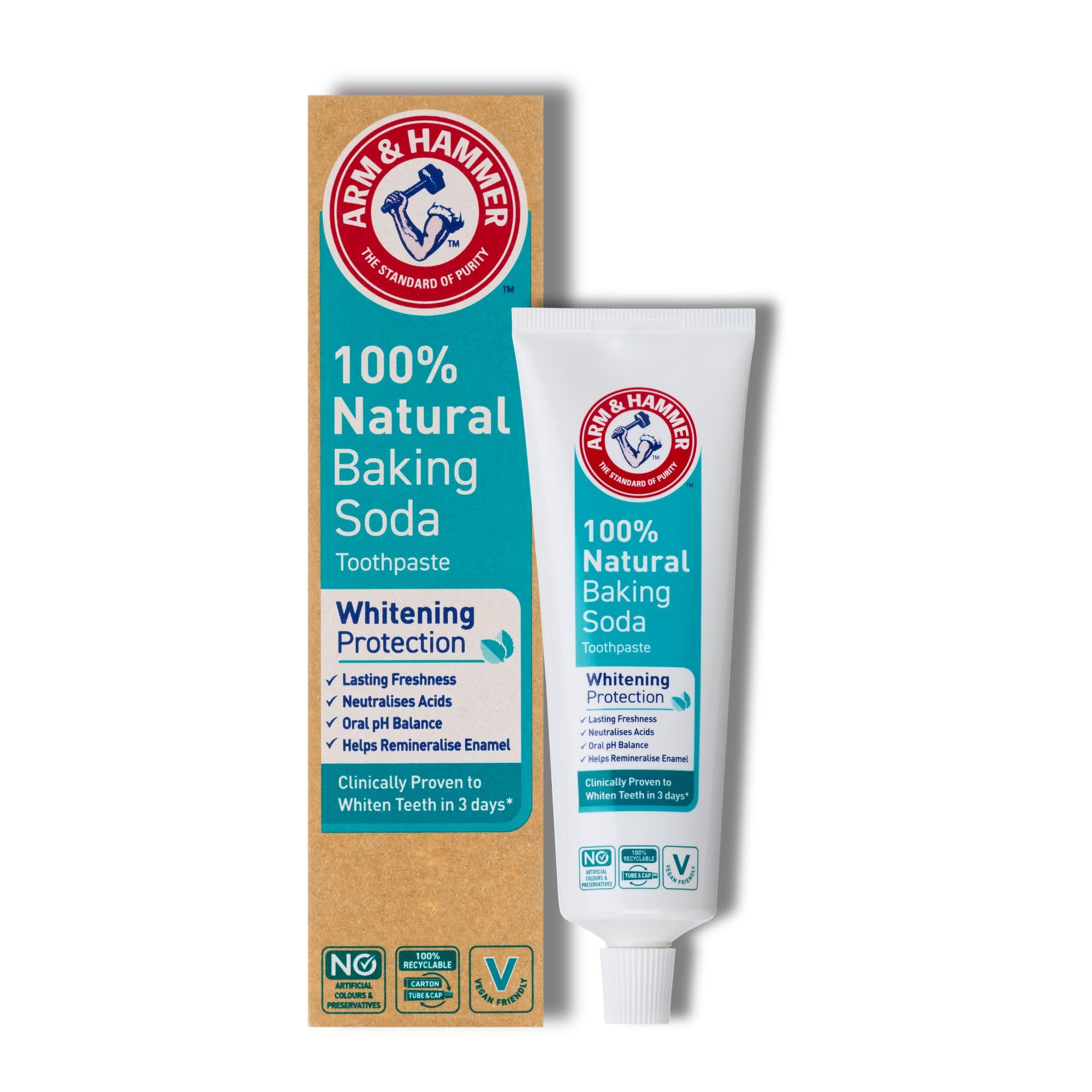 100% Natural Whitening Protection Toothpaste, Baking Soda Teeth Whitening Toothpaste for Superior Stain Removal, 75 ml Tube