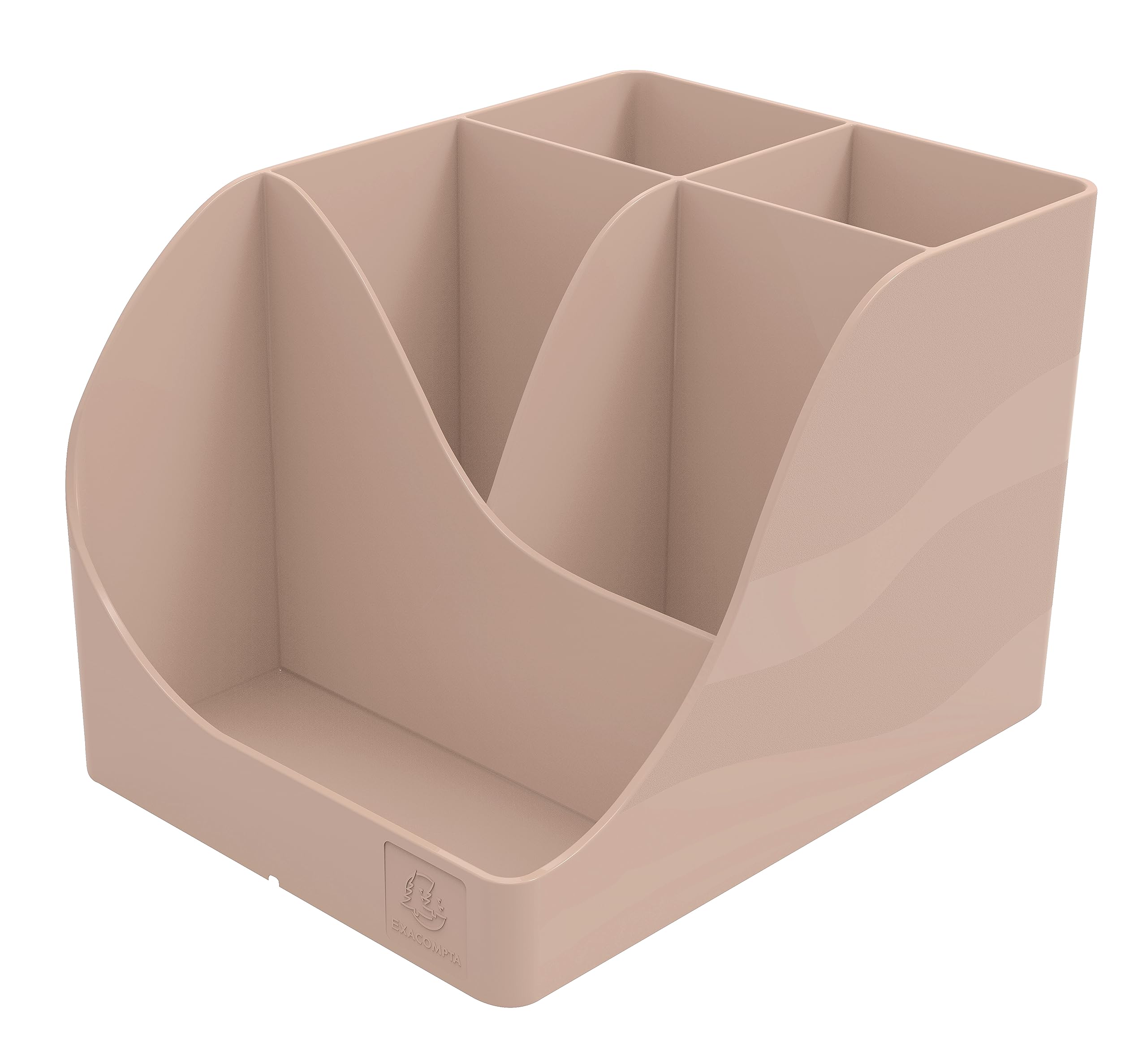 Exacompta - SKU 69531D - 1 Pen Wave Skandi Nude Pen Pot - 5 compartments - 4 high compartments for large utensils and 1 bottom compartment for small utensils