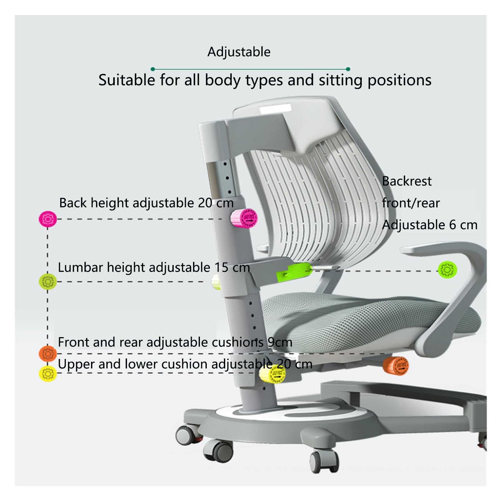Ergonomiczne krzesło biurowe dla dzieci, prawidłowa postawa siedząca, specjalne siedzisko, dom, szkoła, biuro, regulacja wysokości, łatwe w montażu (obrotowe) (kolor: różowy) Star of Light