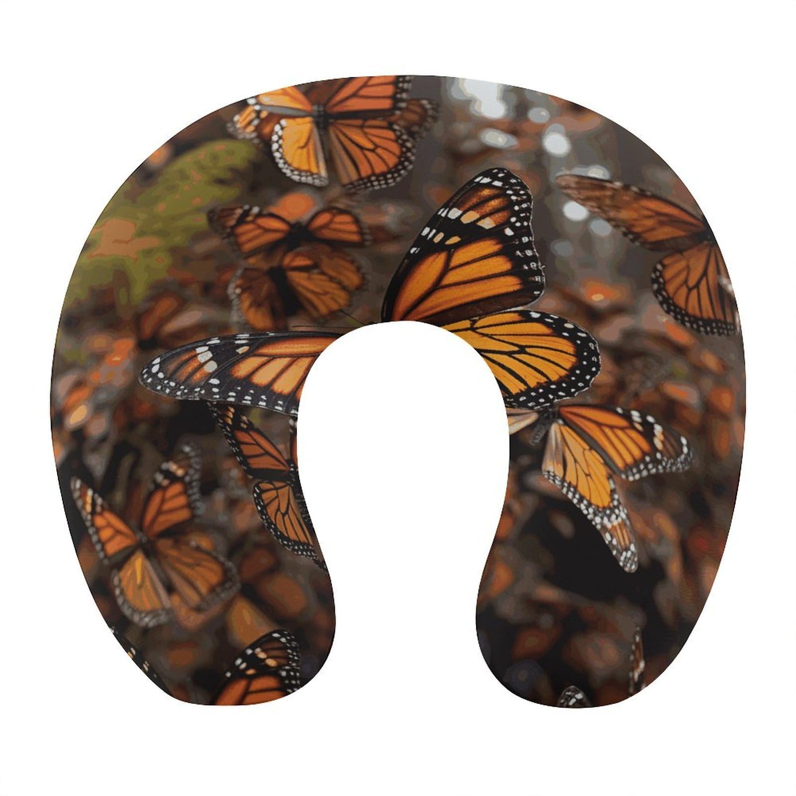 VstaDank Monarch Butterflies Neck Pillow Memory Foam Sleeping U Shaped Pillows Cooling Travel Head Support Pillows Super Lightweight Portable Airplane Pillow for Car Office Rest