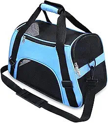 Bolsa Transporte Pet Avião 43x24x29cm, Aconchegante e Segura para Gatos e Cães Bebês de 2 a 4 Meses (até 3kg), Caixa de Transporte para Filhotes com Ventilação 4 Lados, Leve, Portátil e Resistente