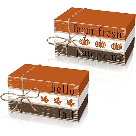 Whaline Fall Wood Book Stacks Autumn Tabletop Decoration