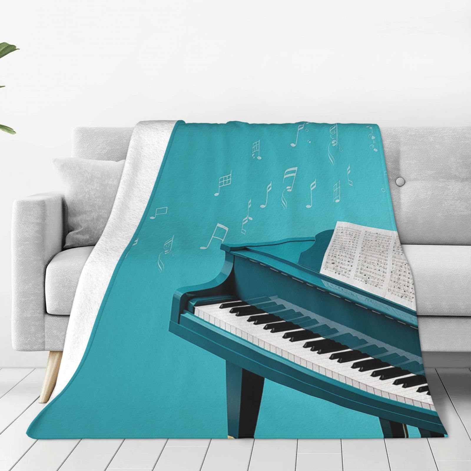 Piano on Blue Background Throw Blanket for Couch, Plush Fuzzy Soft Flannel Blankets and Throws for Sofa, 40"x30" Bed Blankets for Travel Camping Chair, All Season Warm Fleece Blanket