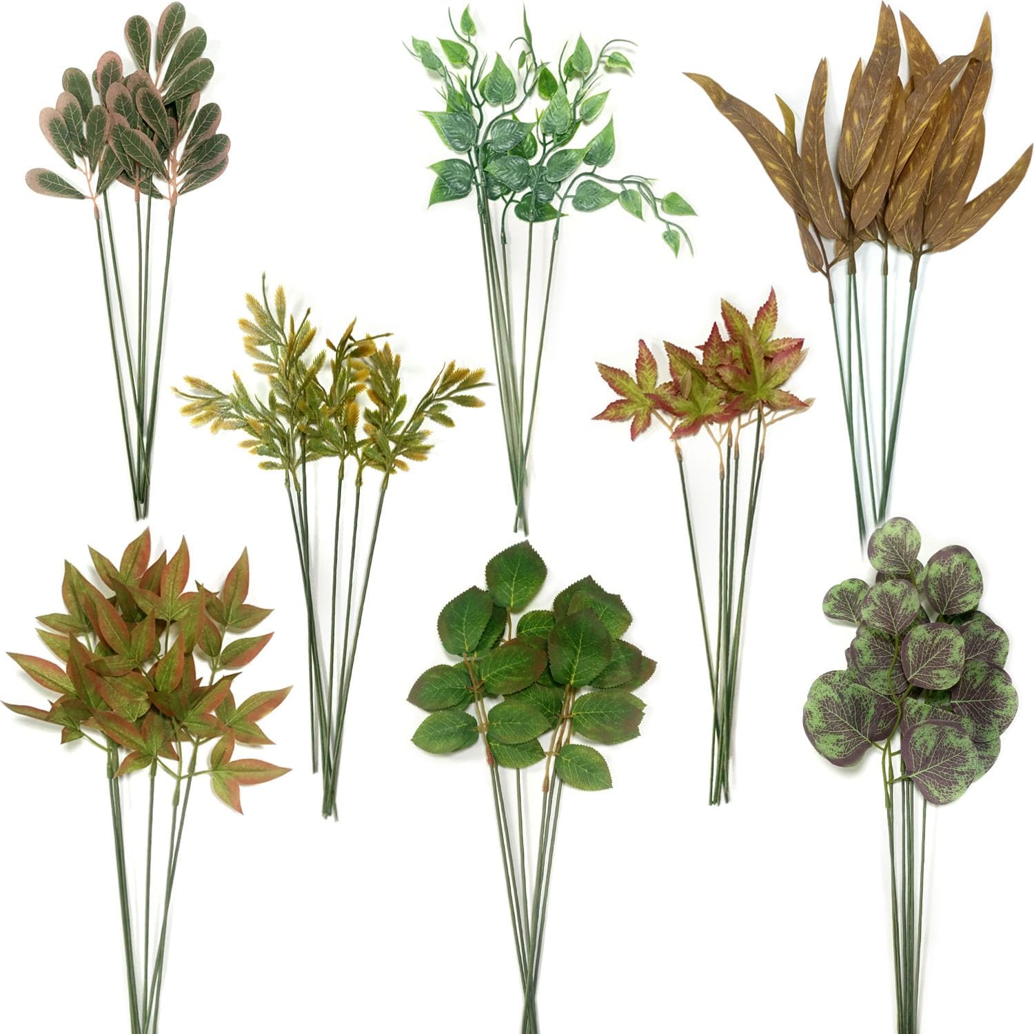 OrgMemory Artificial Leaves, 48Pcs with Stems, 8 Kinds, Autumn Leaves