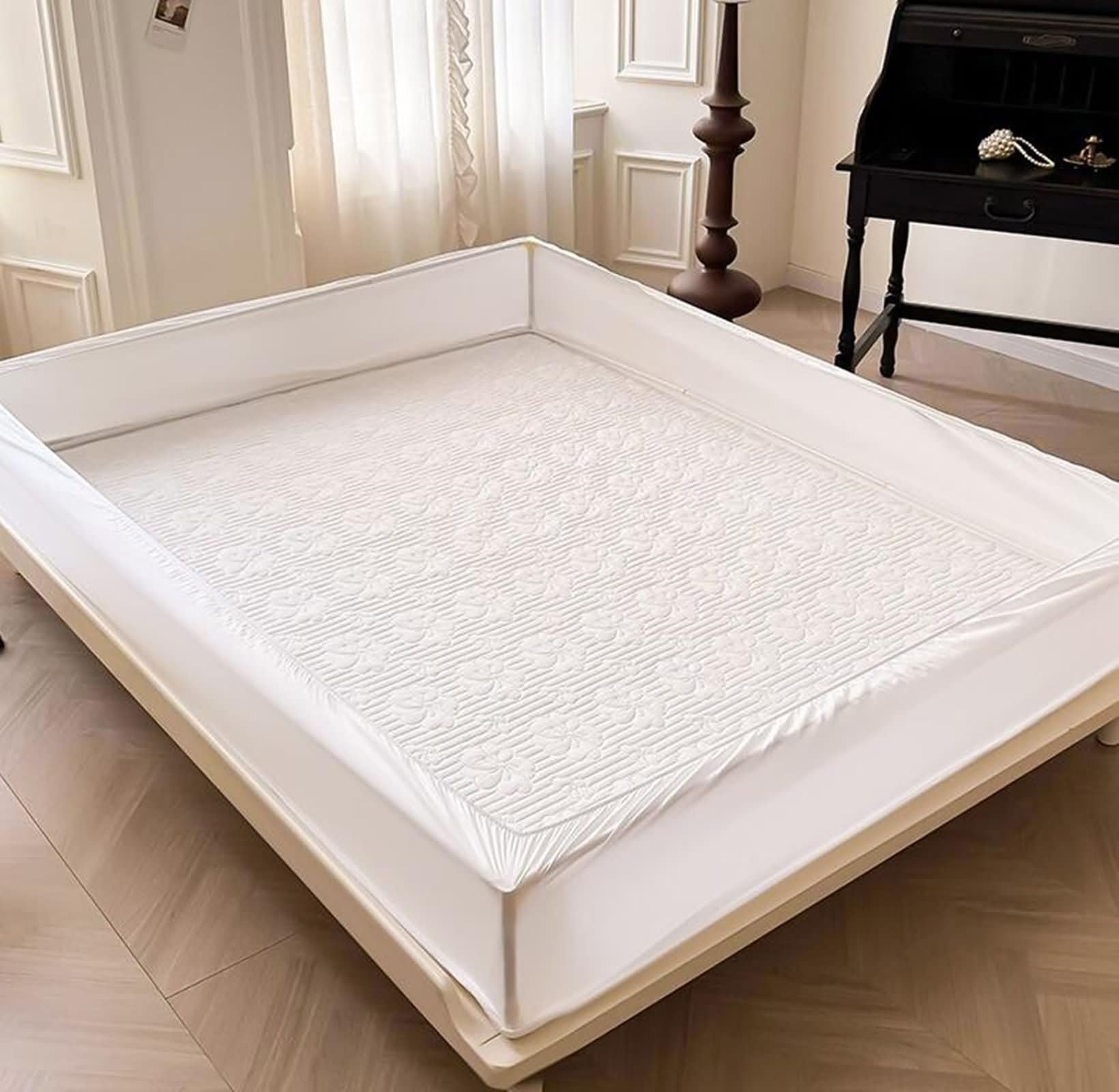 Spannbettlaken 150x200CM Boxspringbett mit 2 Kissenbezüge, Spannleintuch Baumwolle Weiß Wasserdicht mit Muster Geblümt Bettwäsche Set Spannbettlaken Matratzenschoner rutschfest (3 Stück)