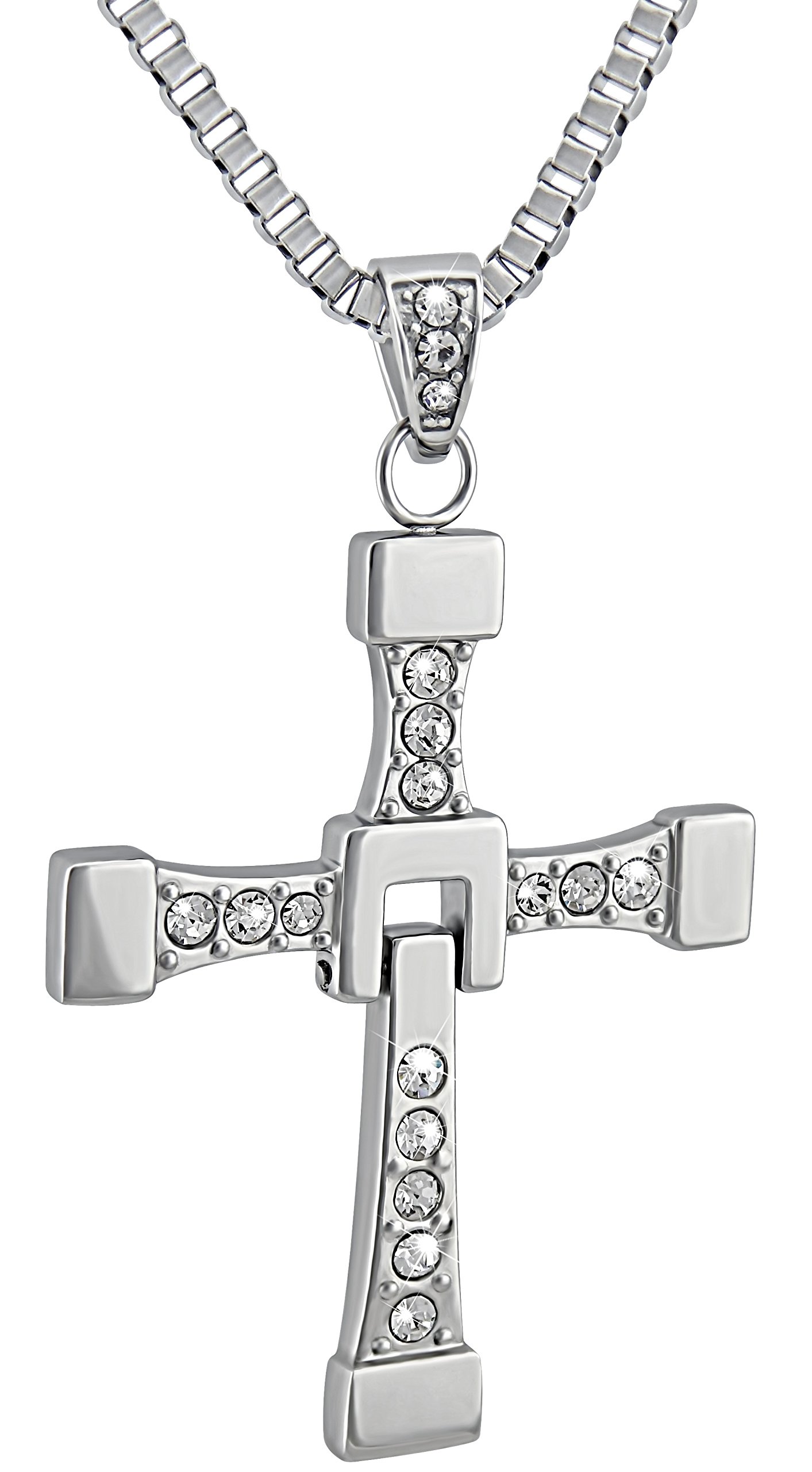 Collana in acciaio inox con ciondolo a forma di croce e strass lunghi 60 cm – Collana Dominic Toretto ispirata a Fast and Furious – Articolo perfetto per i fan del film